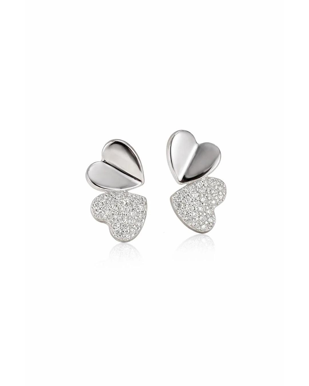 Sweetheart Duo Pave Stud Earrings – 925 Sterling Silver - 925 sterling silver | Silver Jems