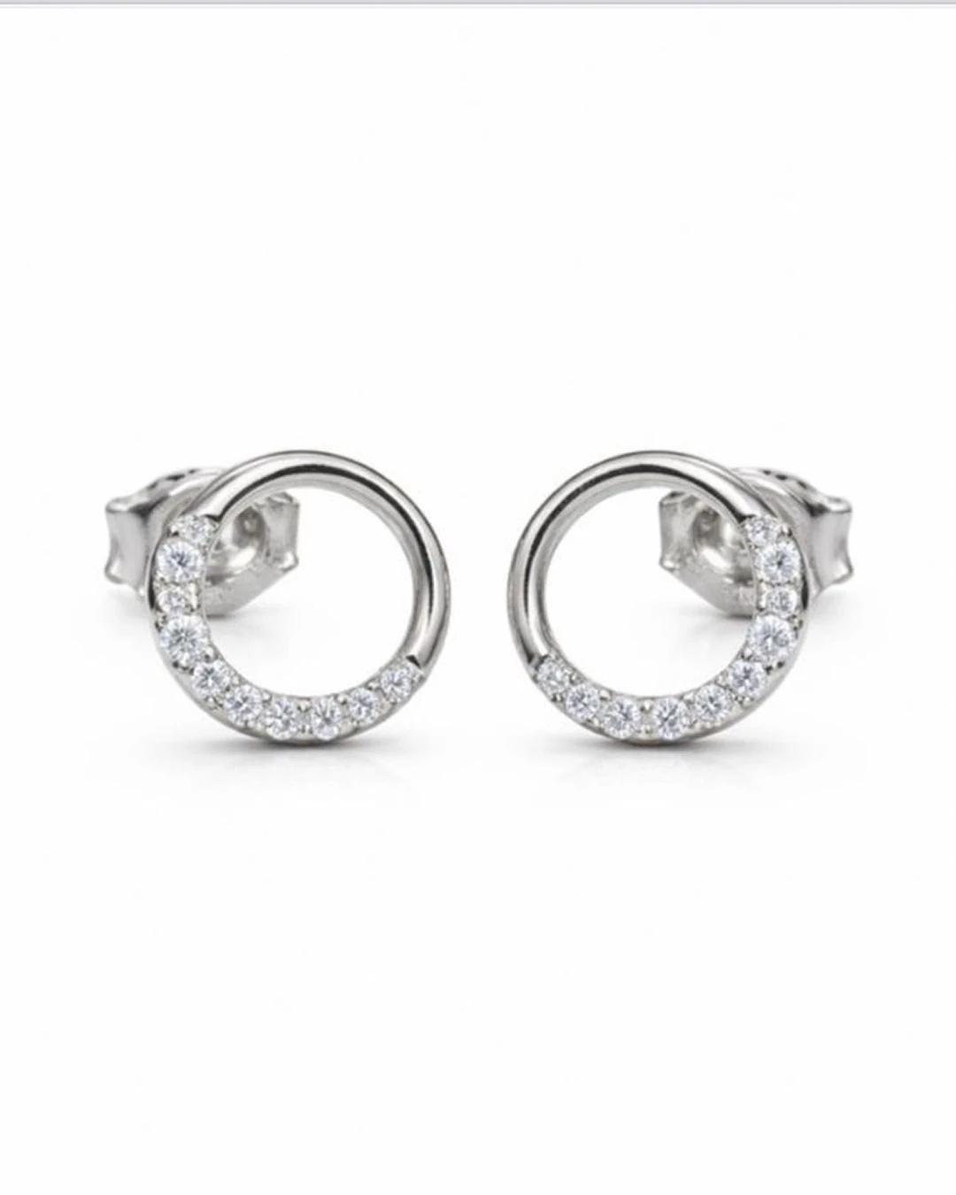 Ethereal Crescent Halo Stud Earrings – 925 Sterling Silver - 925 sterling silver | Silver Jems