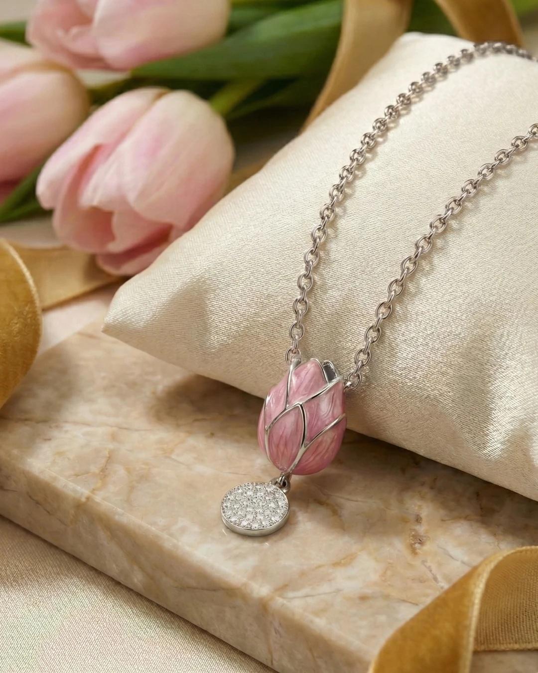 Graceful Tulip Bloom Enamel Necklace – 925 Sterling Silver view 3