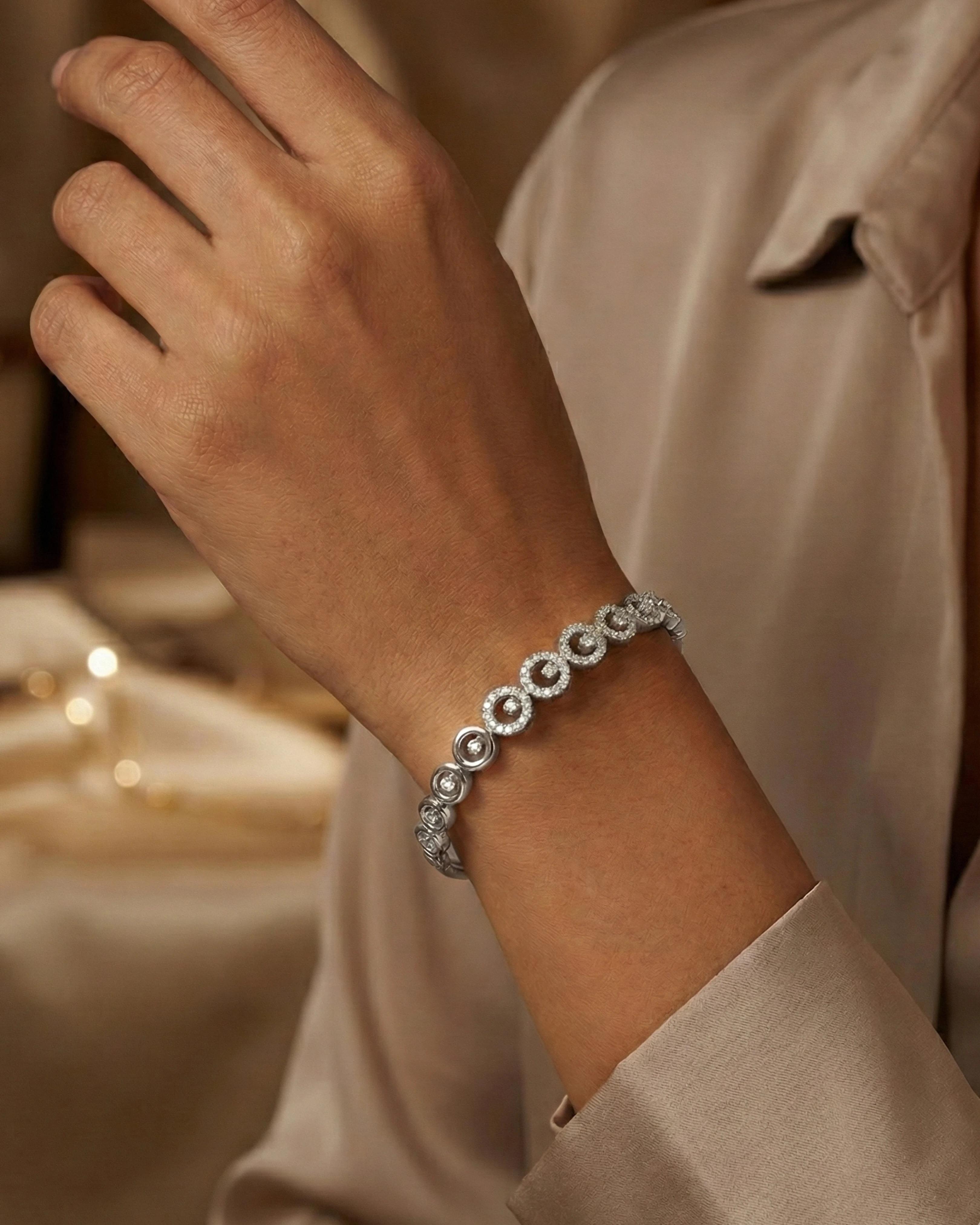 Imperial Crescent Halo Bangle – 925 Sterling Silver - model