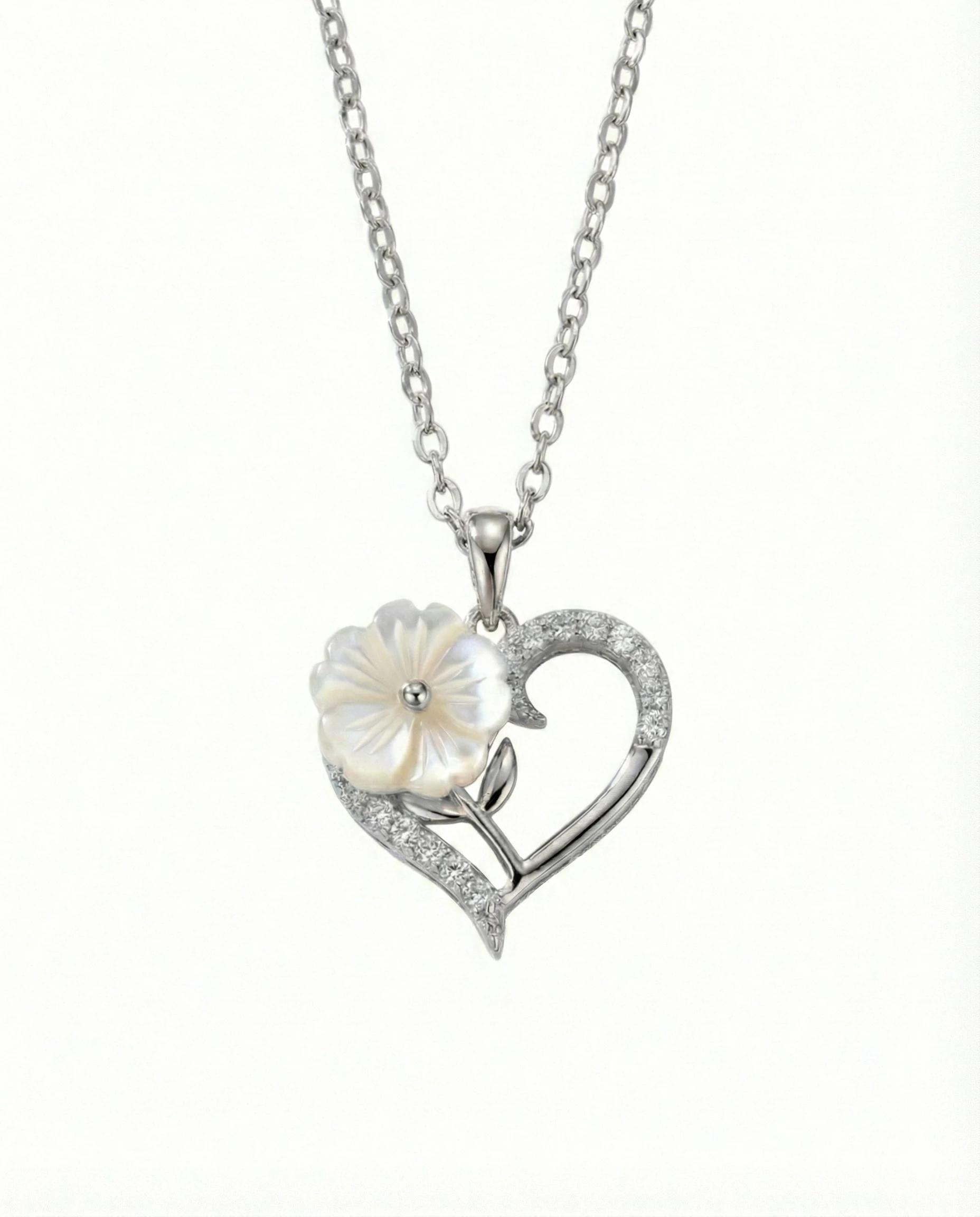 Blooming Heart Pearl Necklace – 925 Sterling Silver - 925 sterling silver | Silver Jems
