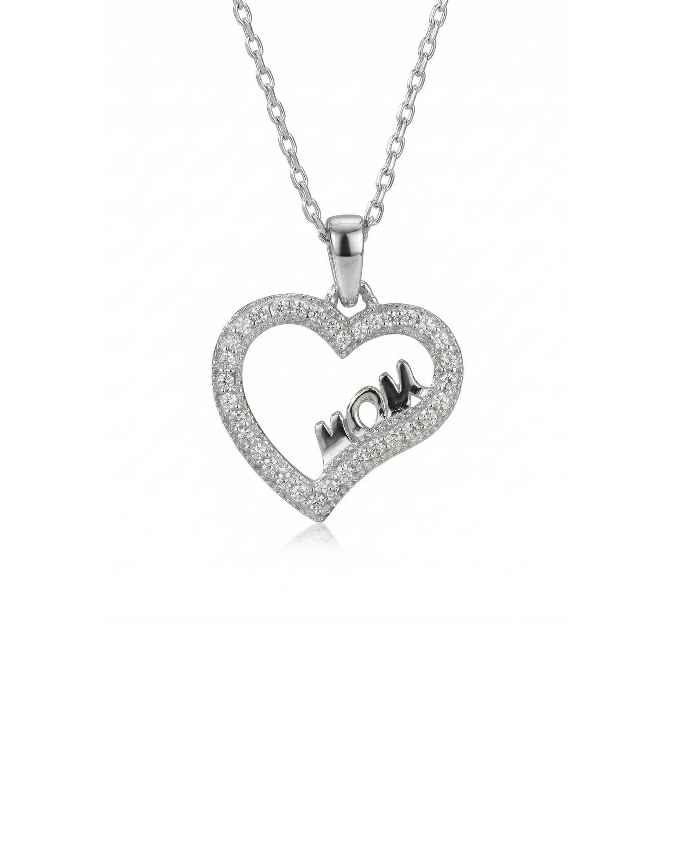 Eternal Love "MOM" Heart Necklace – 925 Sterling Silver - 925 sterling silver | Silver Jems