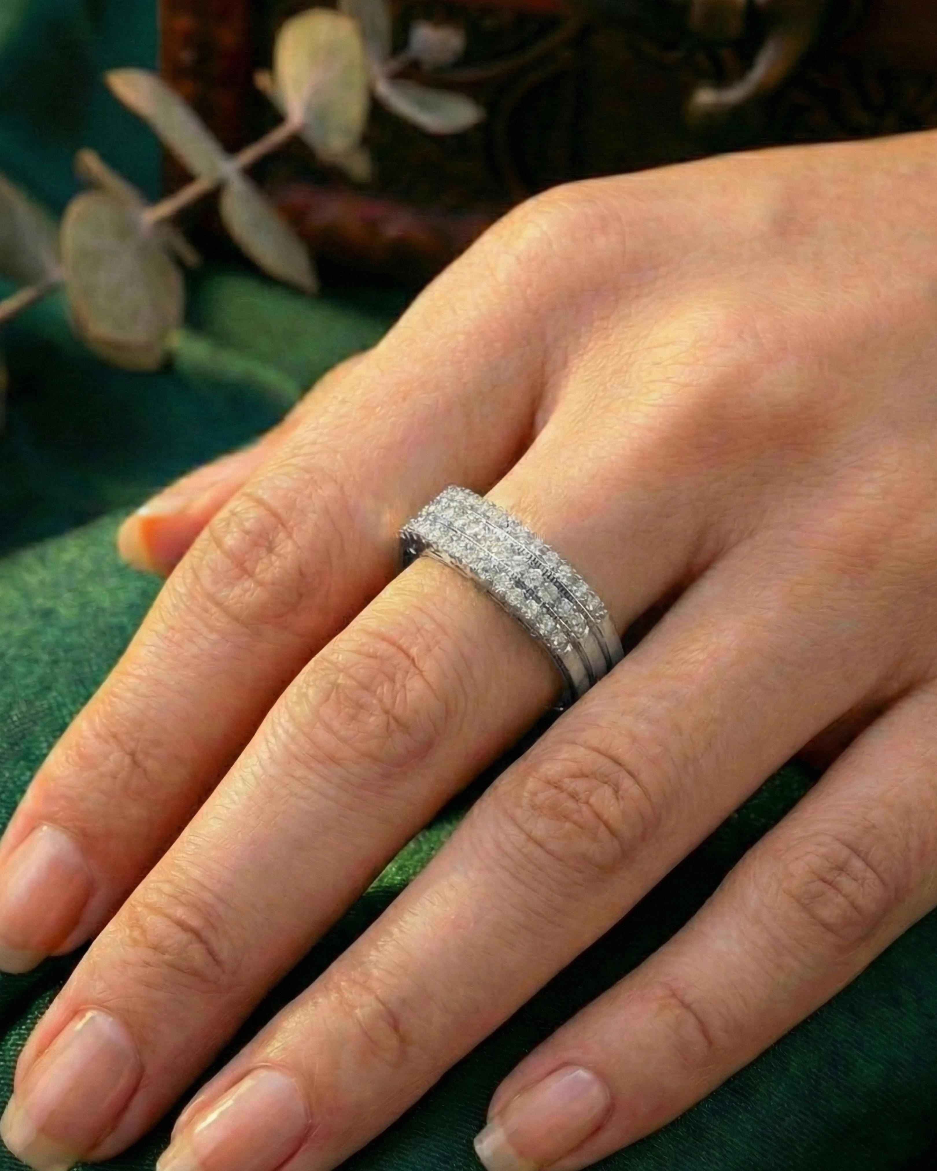 Triple-Row Pavé Grand Statement Band – 925 Sterling Silver - model