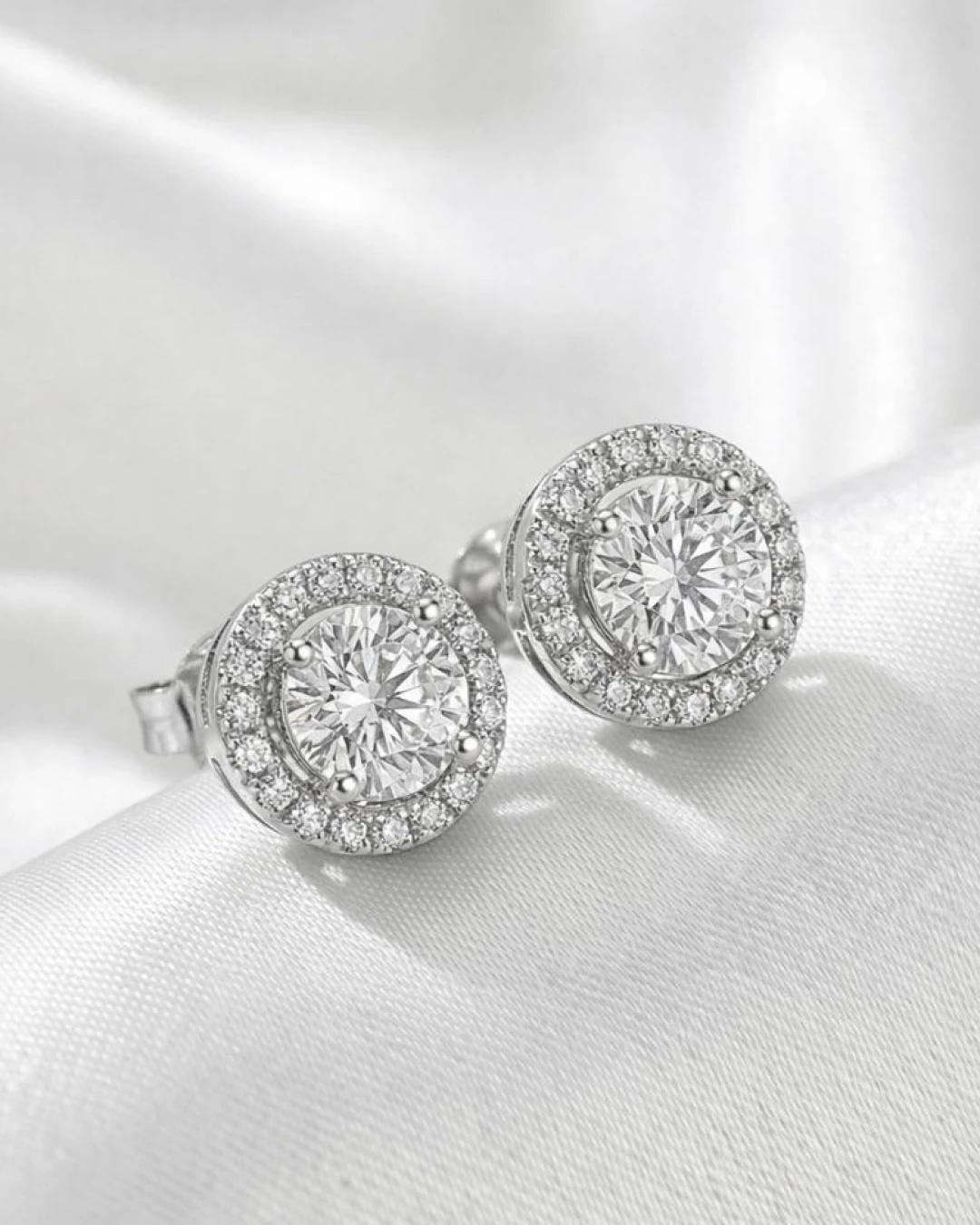 Brilliant Halo Solitaire Stud Earrings – 925 Sterling Silver view 3