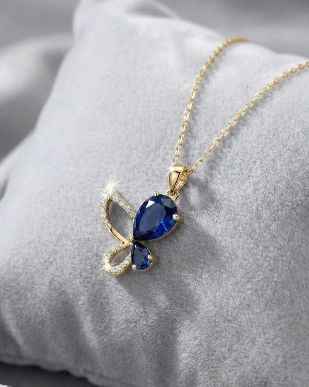 Azure Butterfly Brilliance Necklace – 925 Sterling Silver - model