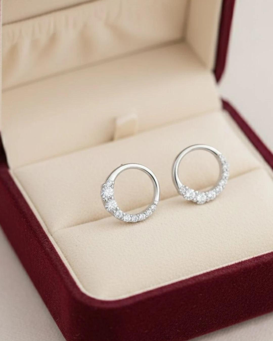 Ethereal Crescent Halo Stud Earrings – 925 Sterling Silver view 3
