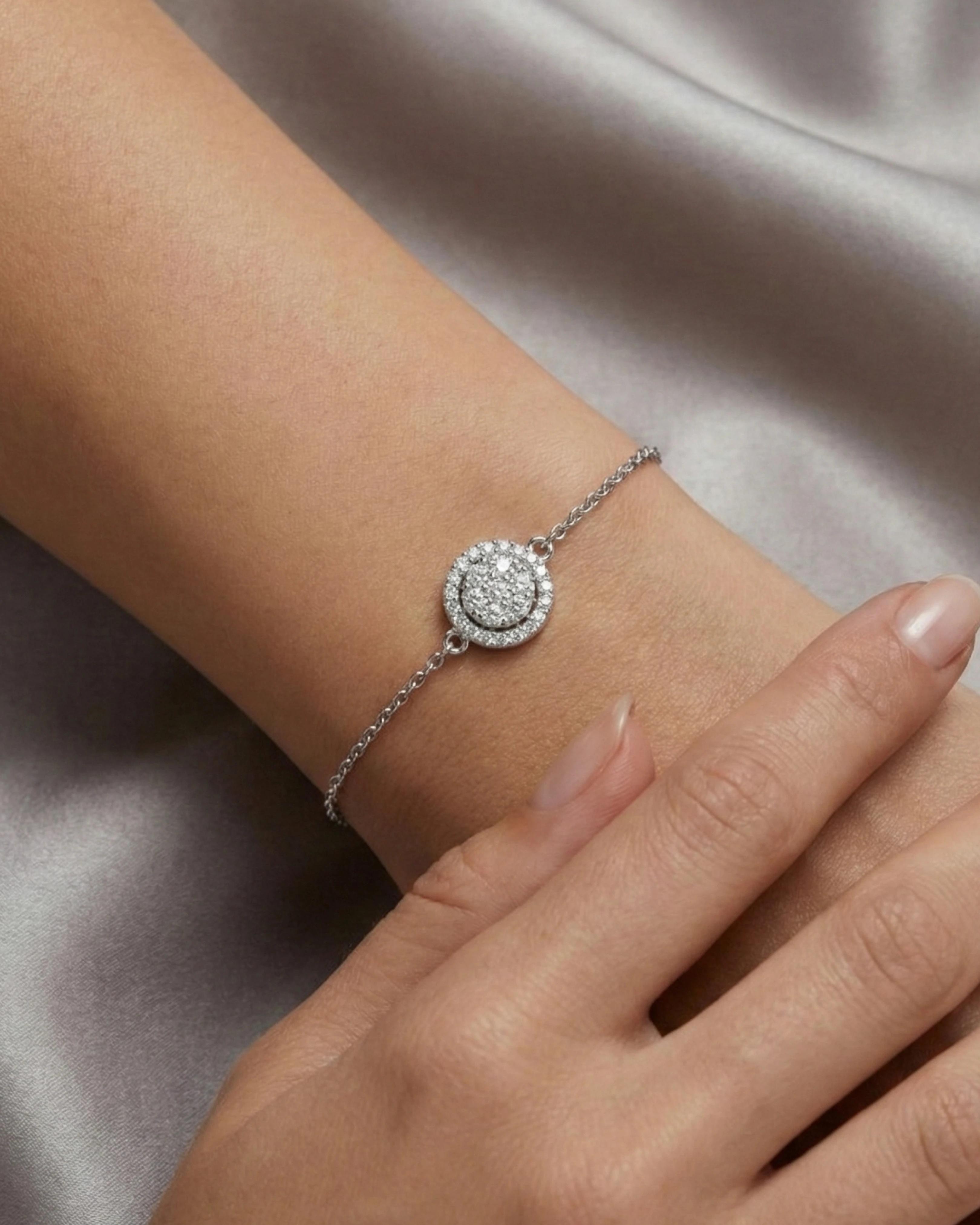 Celestial Halo Solitaire Bracelet – 925 Sterling Silver - model