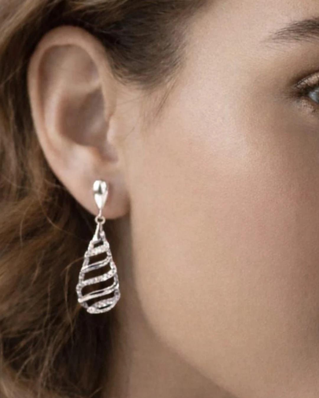 Celestial Swirl Drop Earrings – 925 Sterling Silver Cubic Zirconia Dangle Earrings for Women - model