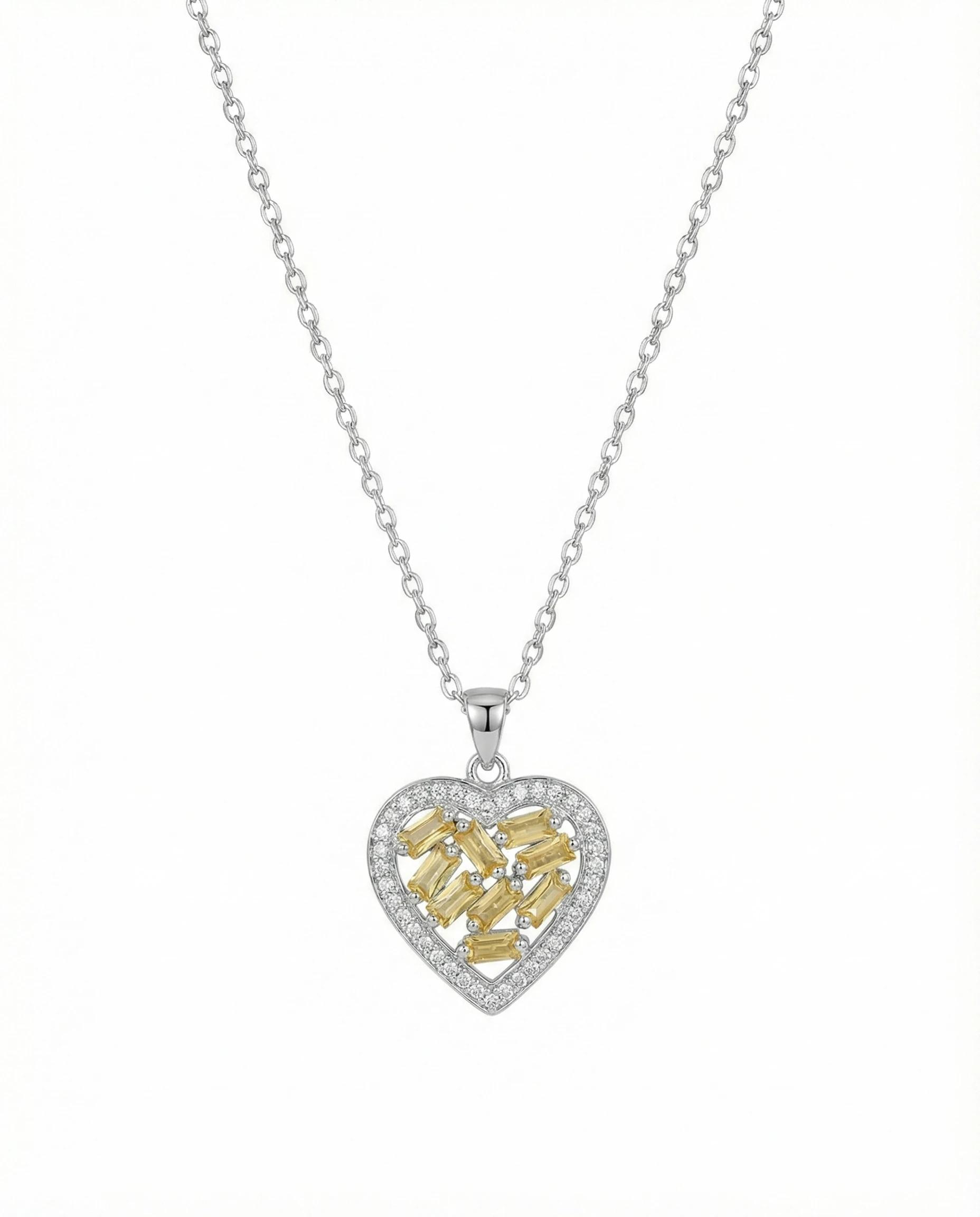 Golden Radiance Heart Mosaic Necklace – 925 Sterling Silver - 925 sterling silver | Silver Jems