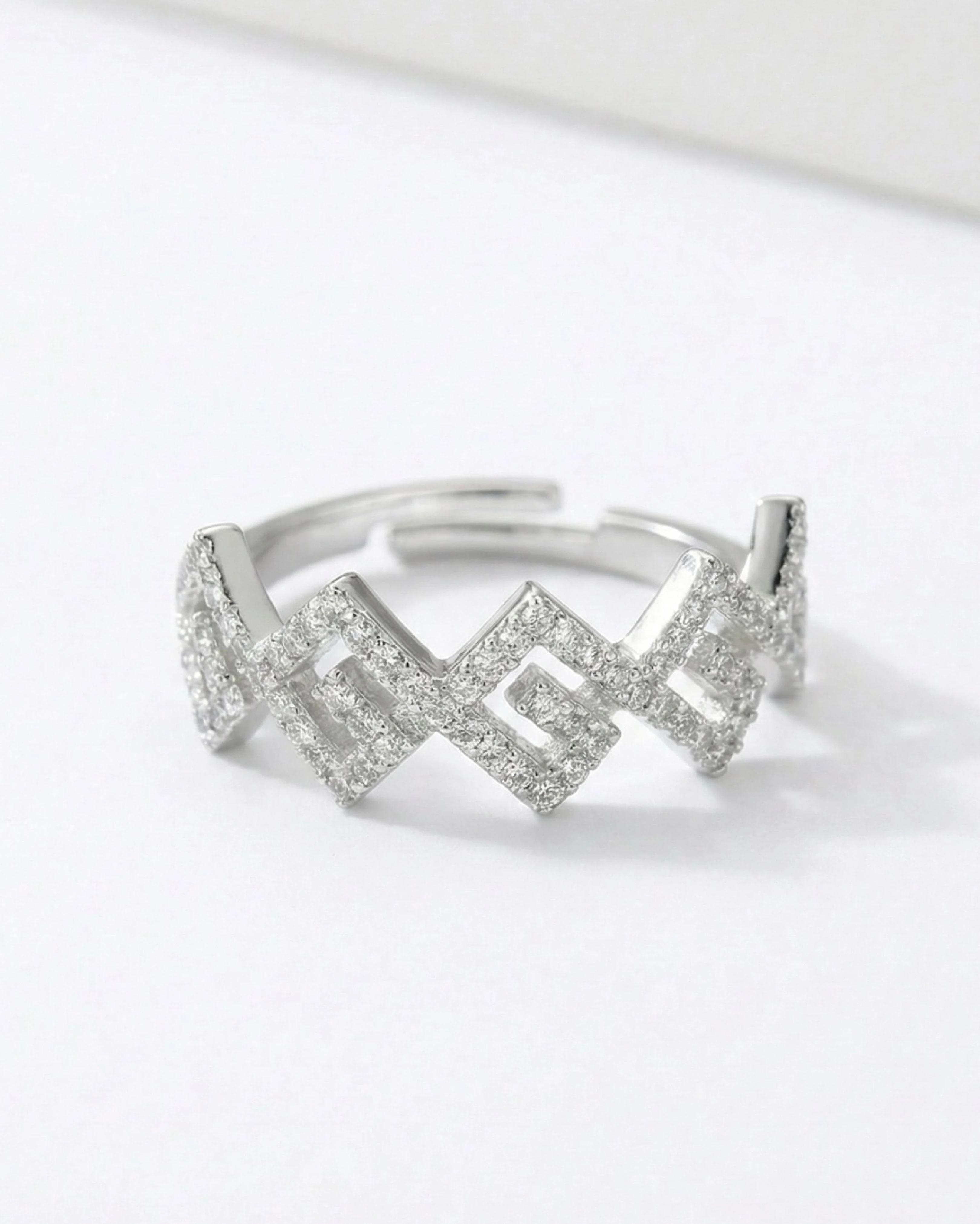 Geometric Zig-Zag Pavé Adjustable Band – 925 Sterling Silver - 925 sterling silver | Silver Jems