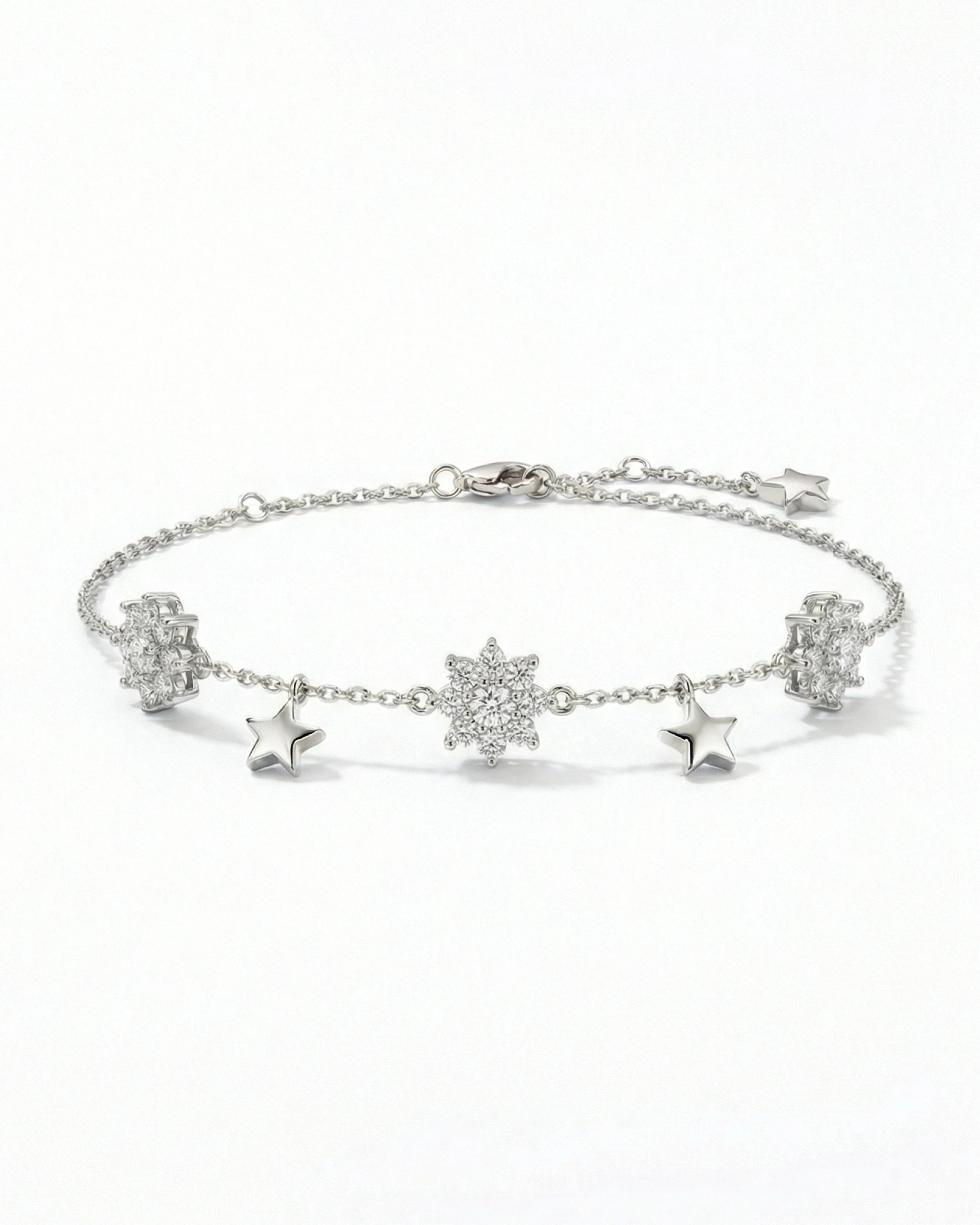 Celestial Star & Blossom Charm Bracelet – 925 Sterling Silver - 925 sterling silver | Silver Jems