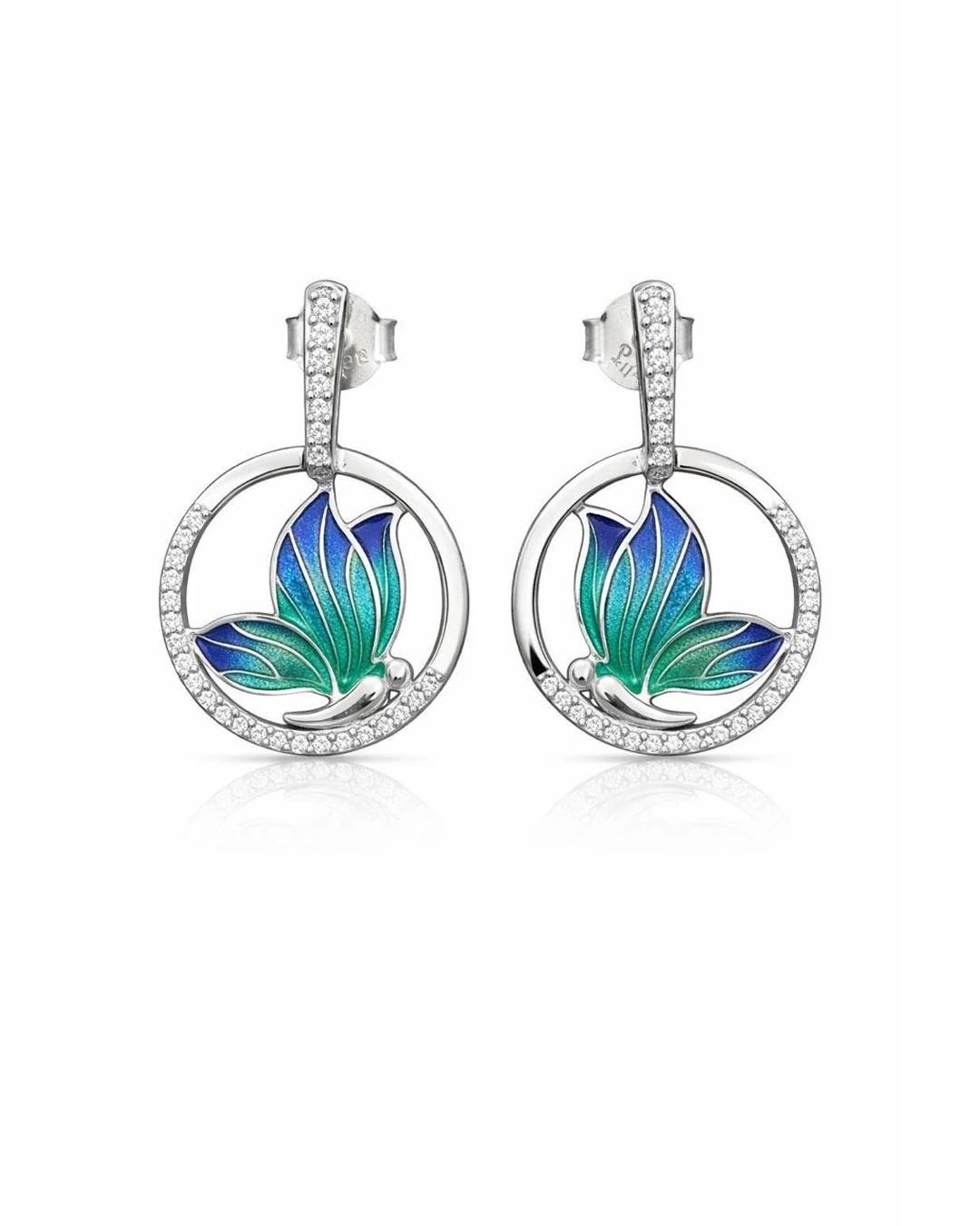 Emerald Glaze Butterfly Halo Earrings – 925 Sterling Silver - 925 sterling silver | Silver Jems