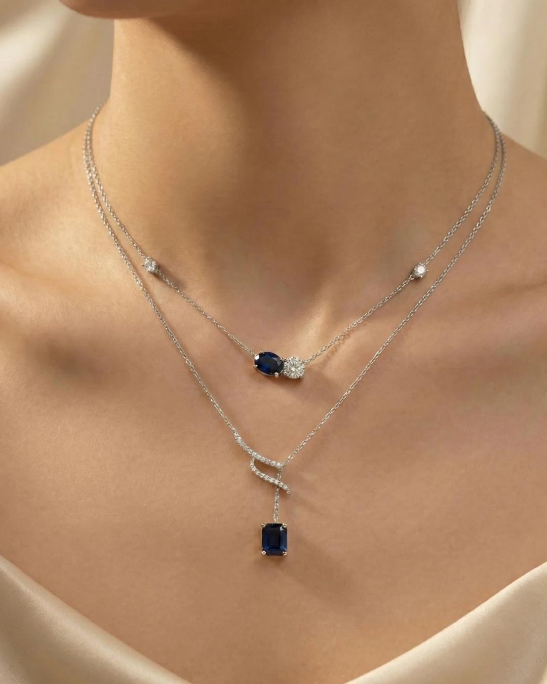 Azure Serenity Double-Layer Necklace – 925 Sterling Silver - model