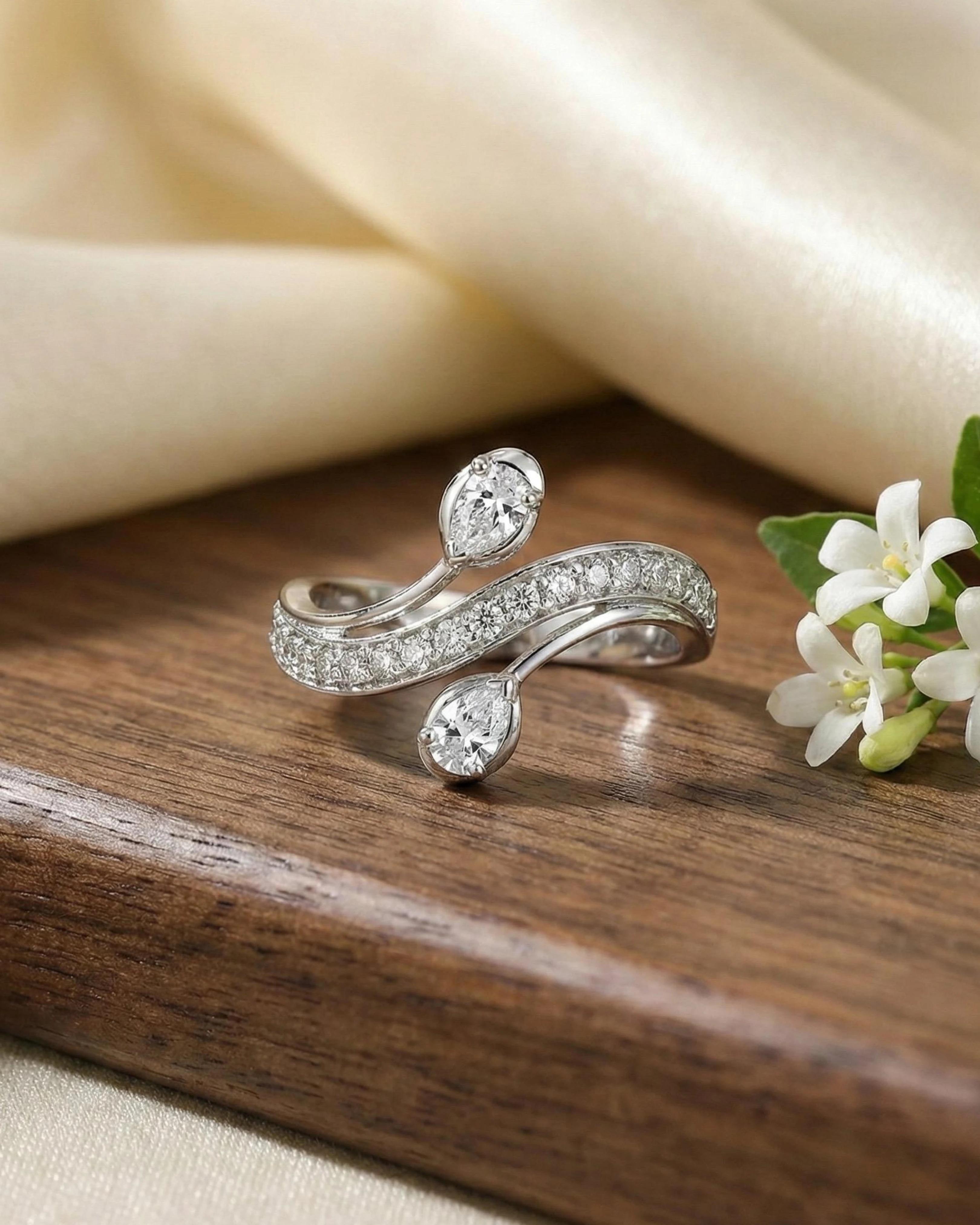Duo Pear Serenity Wrap Ring – 925 Sterling Silver view 3