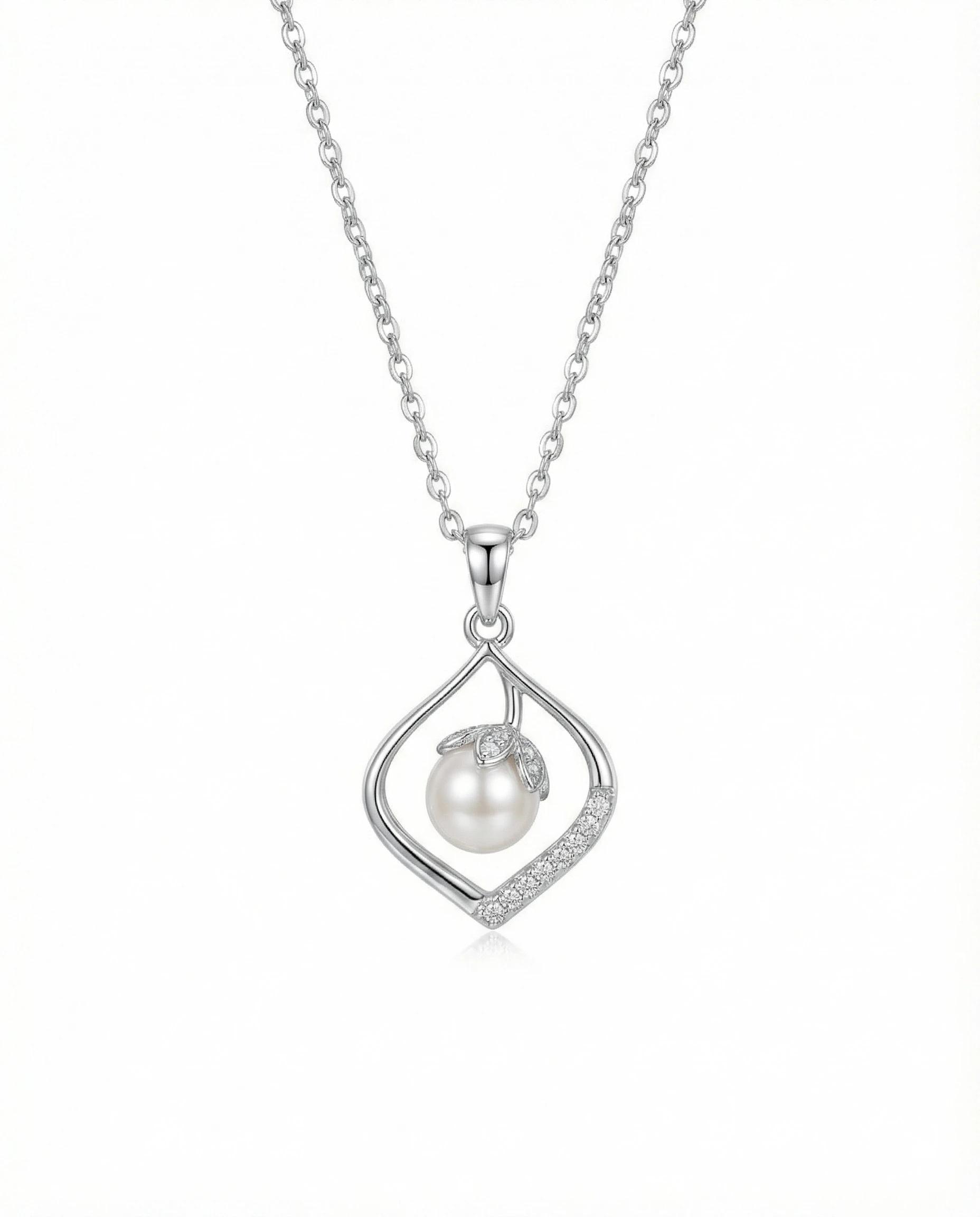 Radiant Teardrop Pearl & Bud Necklace – 925 Sterling Silver - 925 sterling silver | Silver Jems