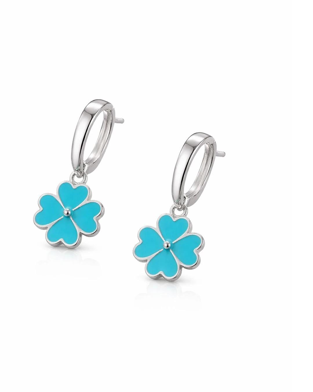Azure Clover Enamel Drop Earrings – 925 Sterling Silver - 925 sterling silver | Silver Jems
