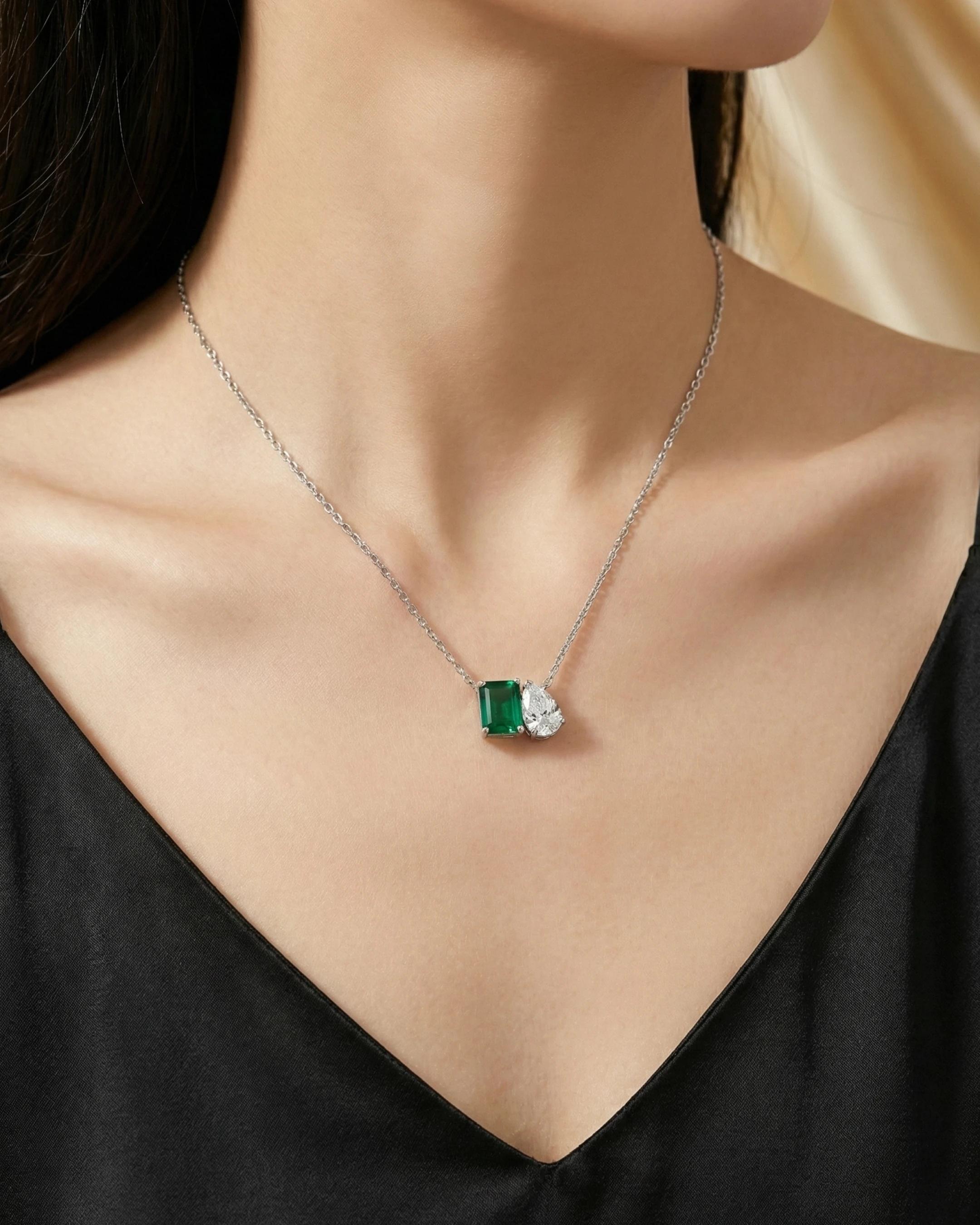 Emerald & Pear Brilliance Pendant – 925 Sterling Silver - model