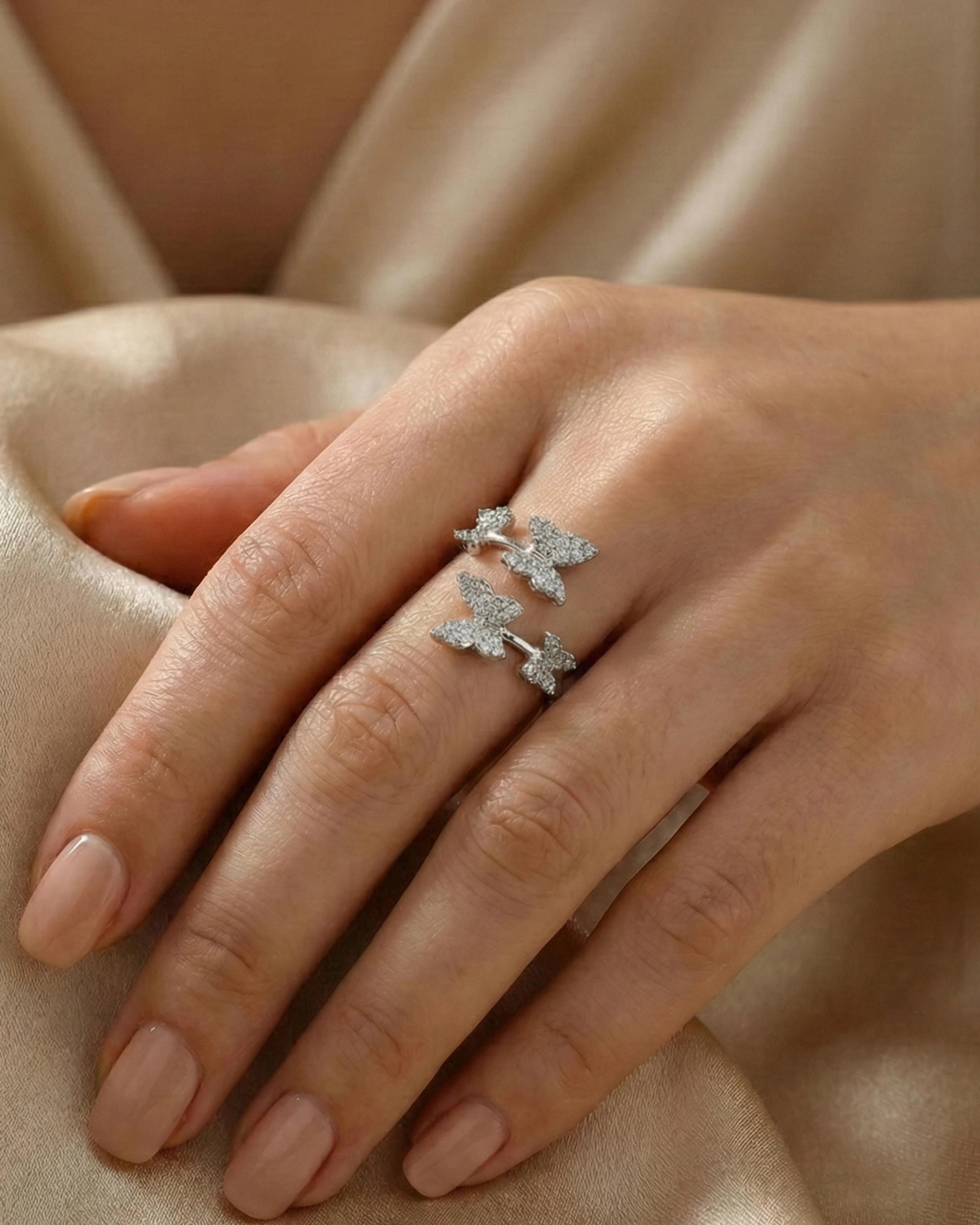 Whimsical Butterfly Meadow Wrap Ring – 925 Sterling Silver - model