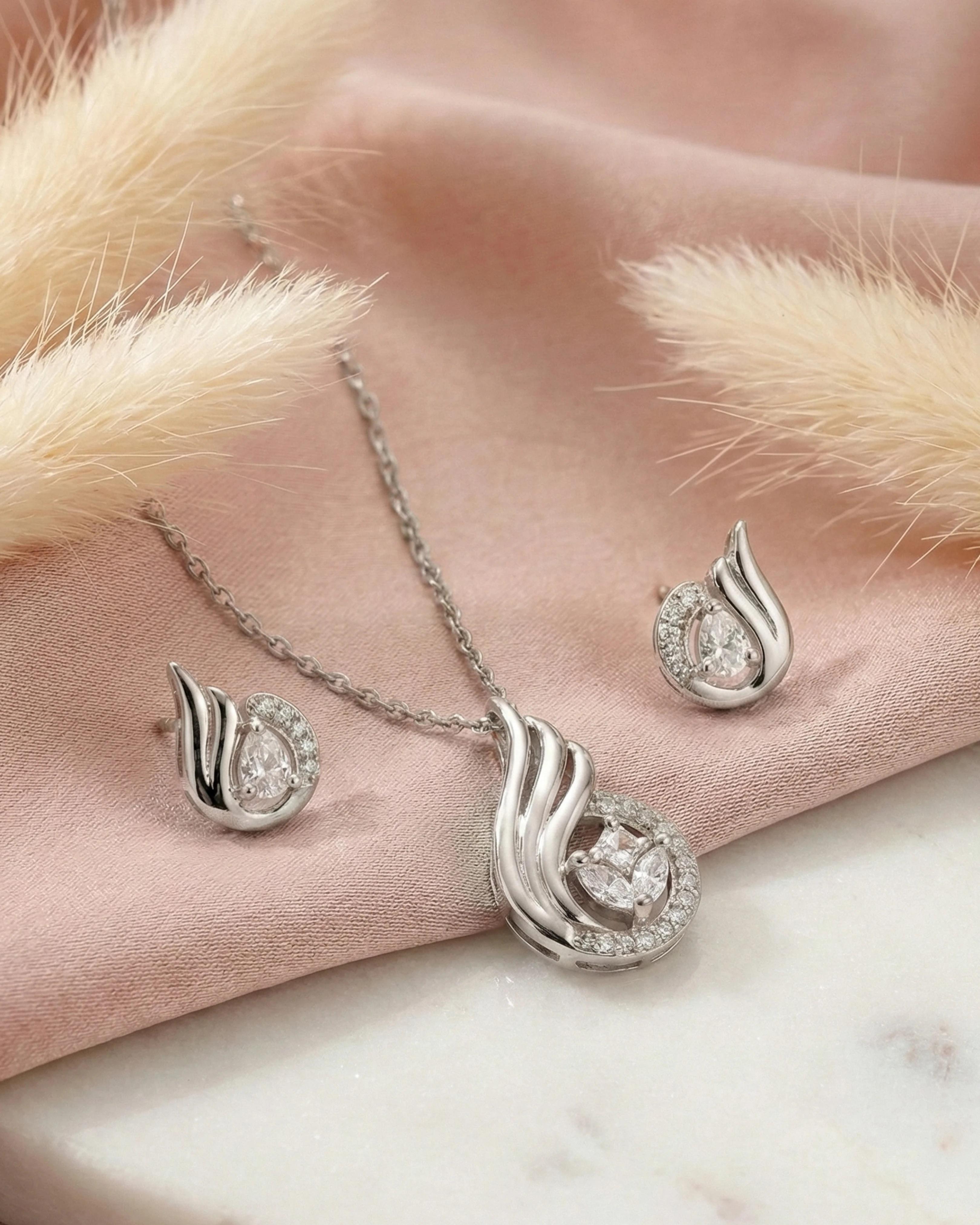Silver Jems 925 Sterling Silver Graceful Teardrop & Marquise Crystal Jewelry Set – Pendant Necklace and Earrings view 3