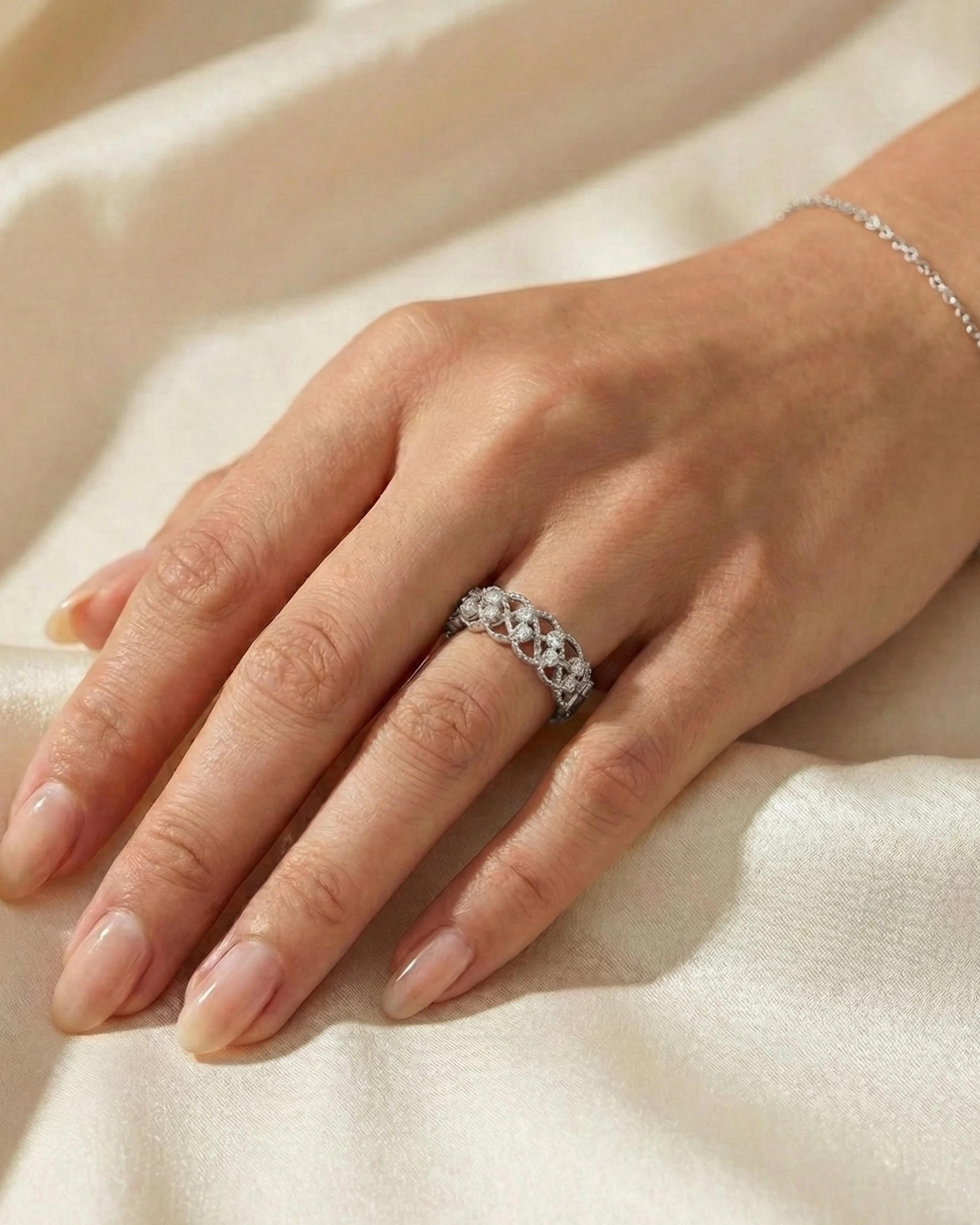 Ethereal Lace Pavé Band – 925 Sterling Silver - model