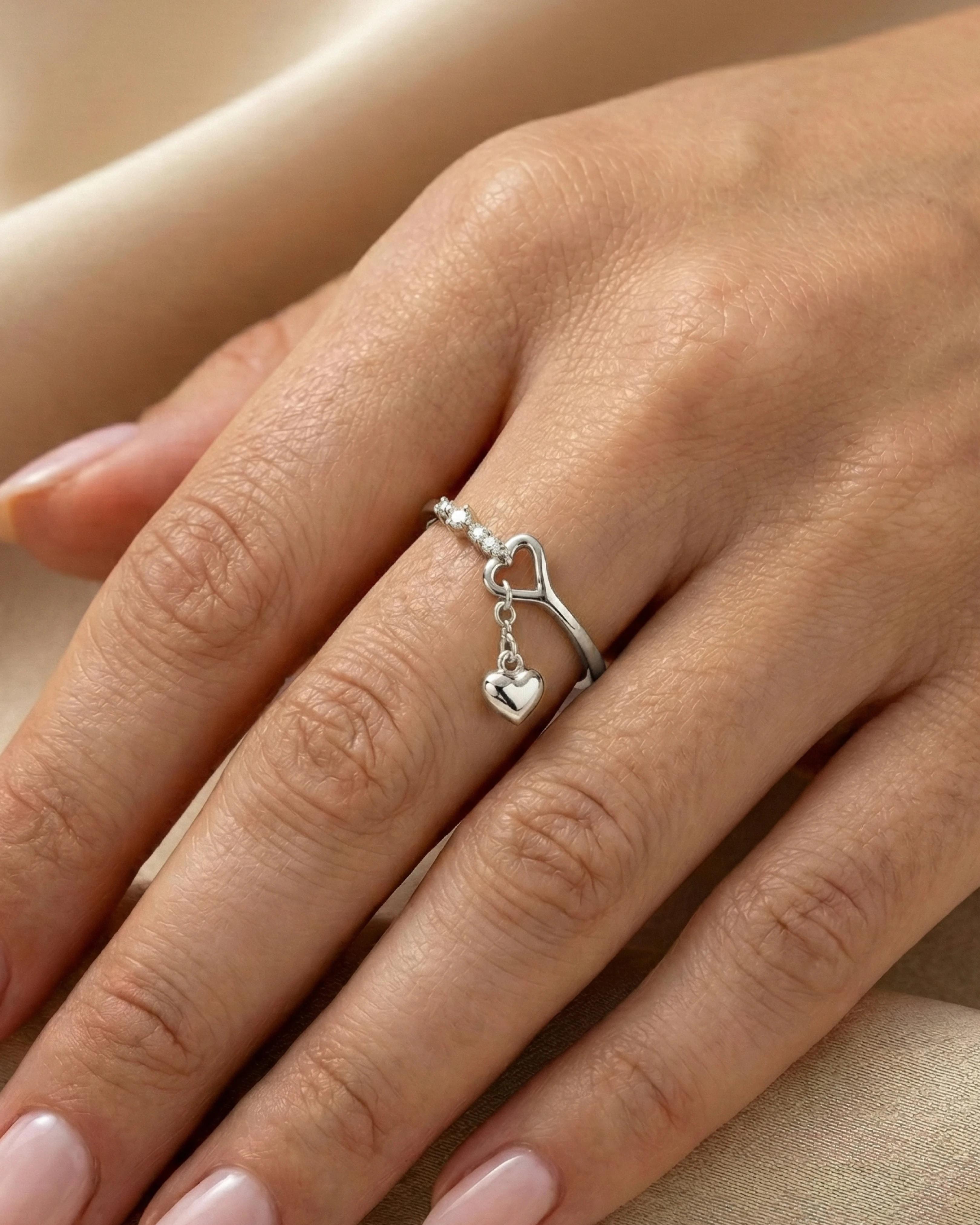 Eternal Love Dangle Heart Ring – 925 Sterling Silver - model