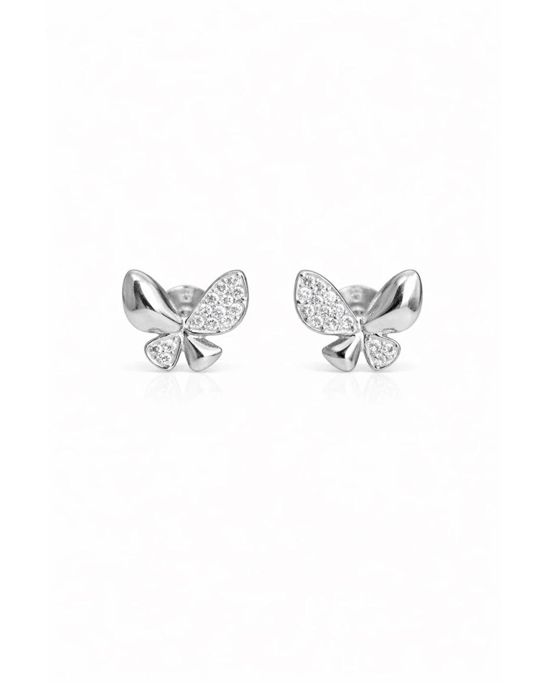 Whimsical Butterfly Pavé Stud Earrings – 925 Sterling Silver - 925 sterling silver | Silver Jems