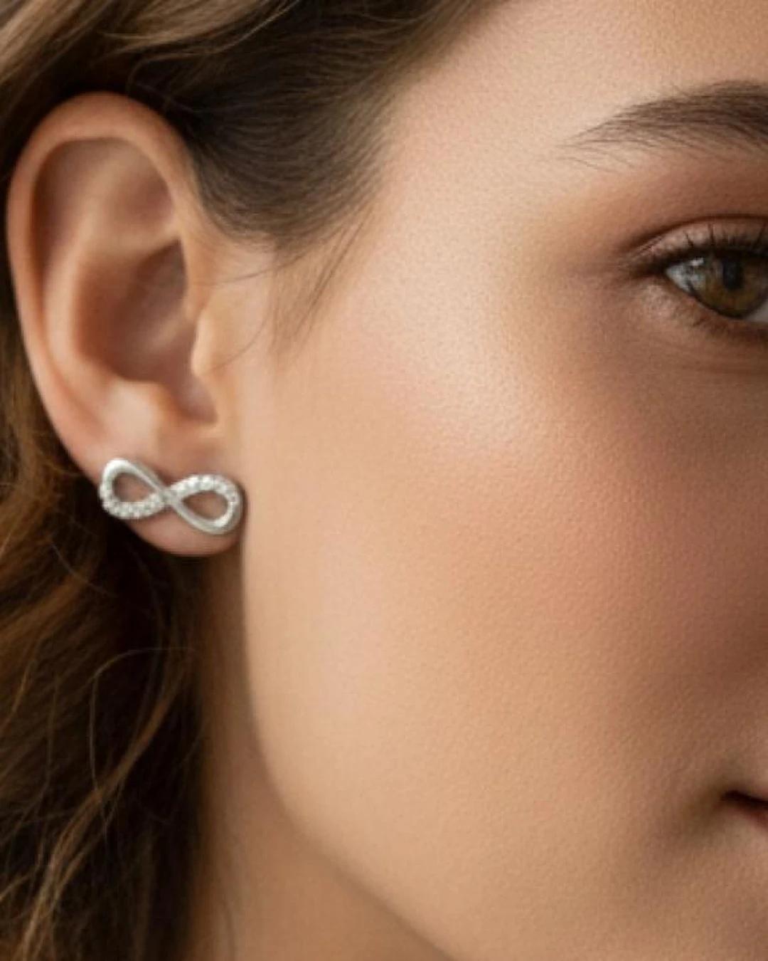 Eternal Infinity Pave Stud Earrings – 925 Sterling Silver - model