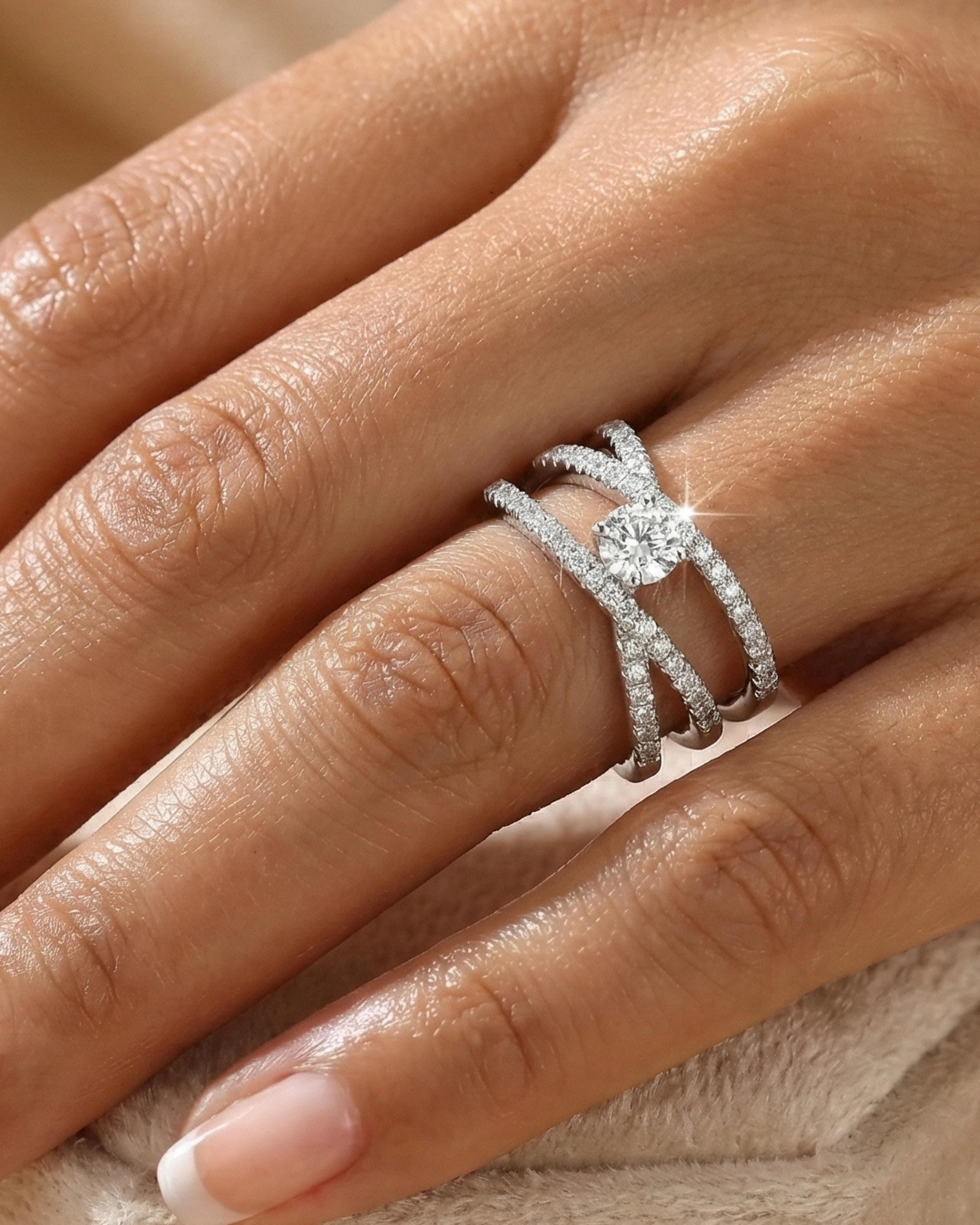 Eternal Brilliance Cross-Path Solitaire Ring – 925 Sterling Silver - model