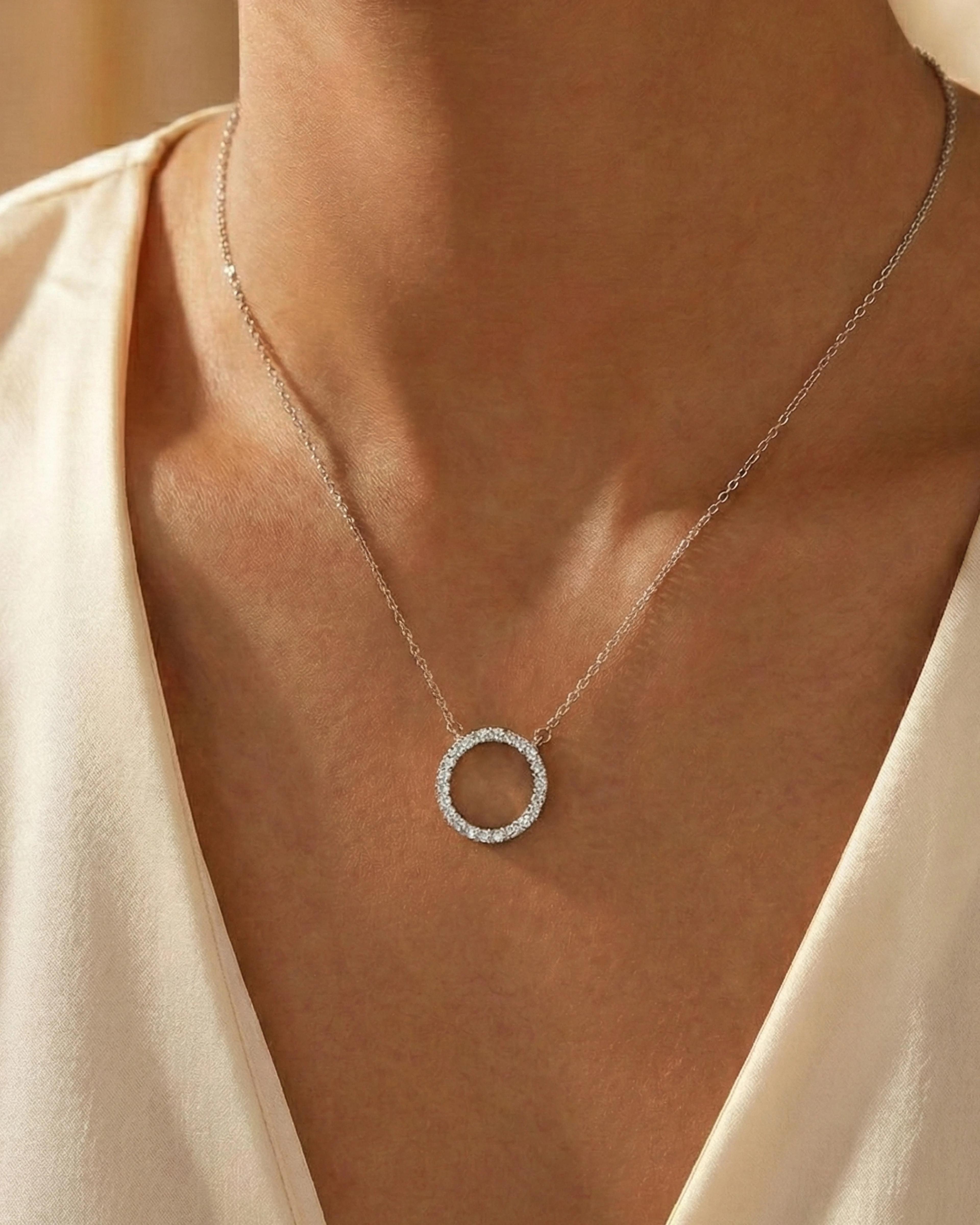 Ethereal Halo Circle Necklace – 925 Sterling Silver - model