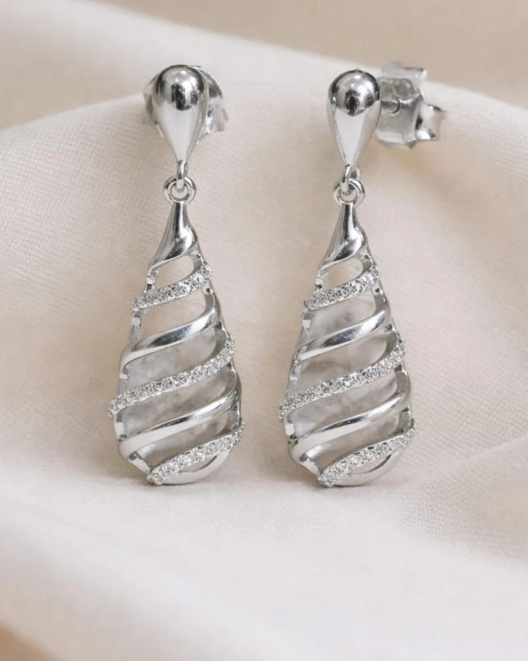 Celestial Swirl Drop Earrings – 925 Sterling Silver Cubic Zirconia Dangle Earrings for Women view 3