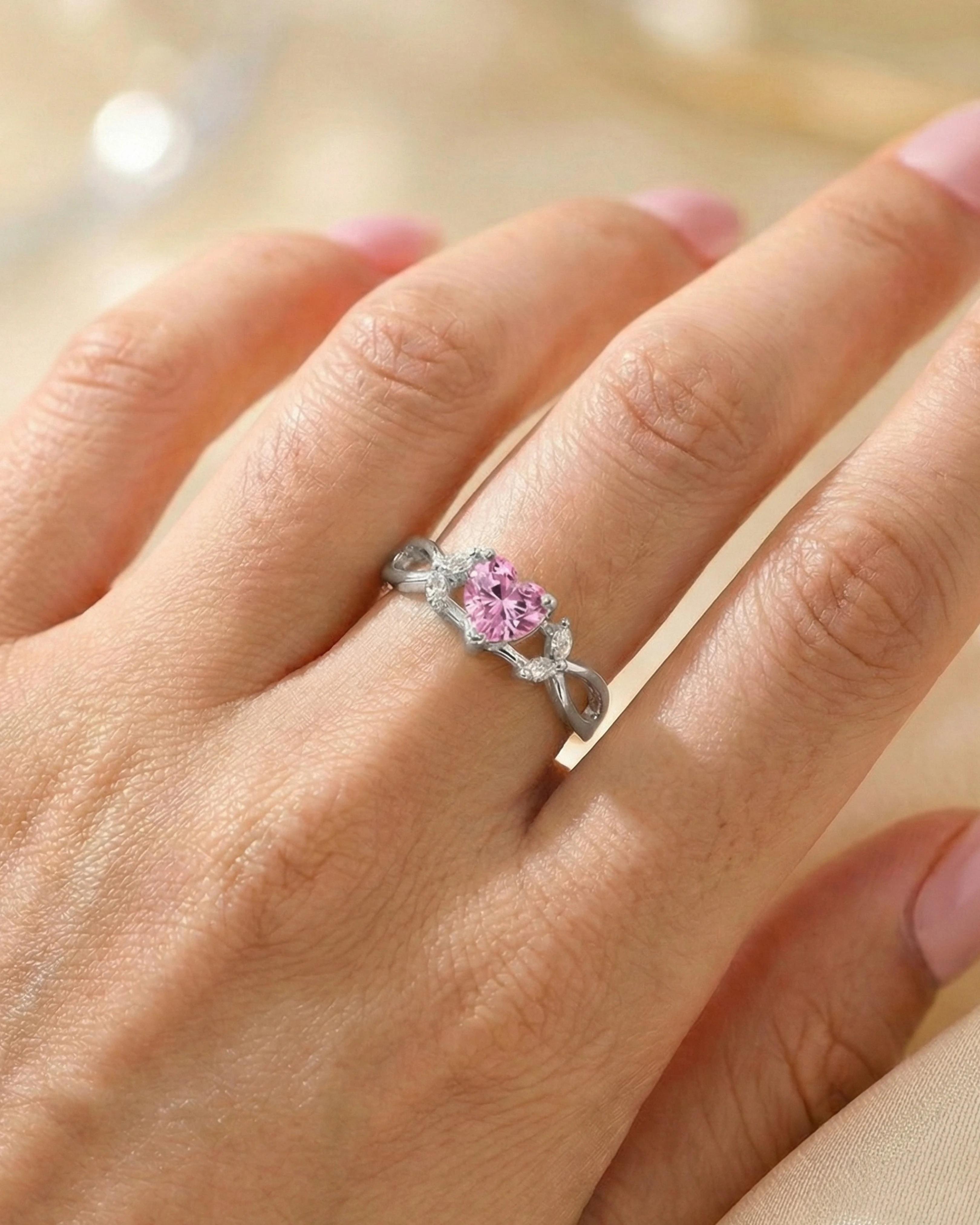 Radiant Heart Bloom Solitaire Ring – 925 Sterling Silver - model