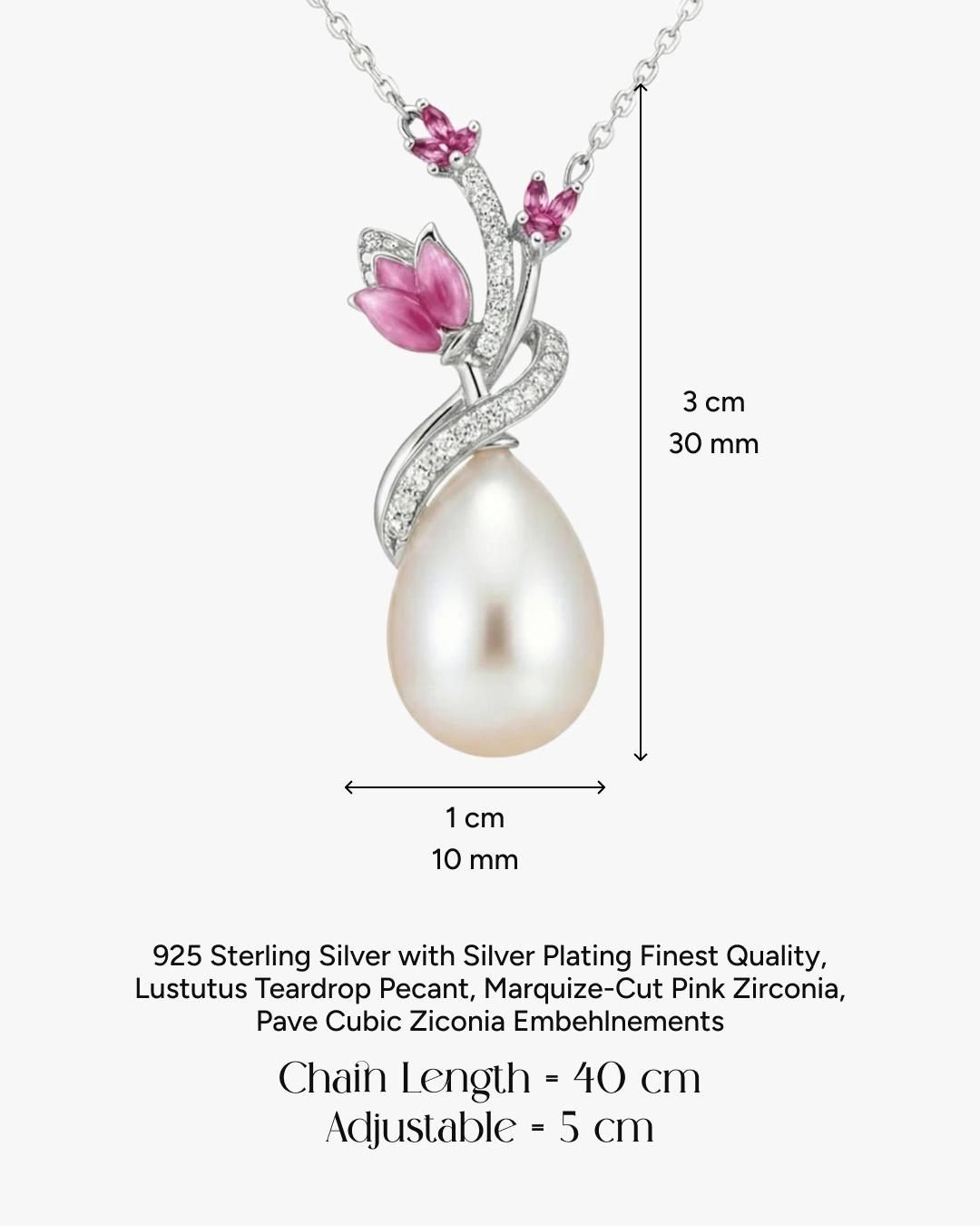 Ruby Bloom Teardrop Pearl Necklace – 925 Sterling Silver Floral Pendant for Women - model