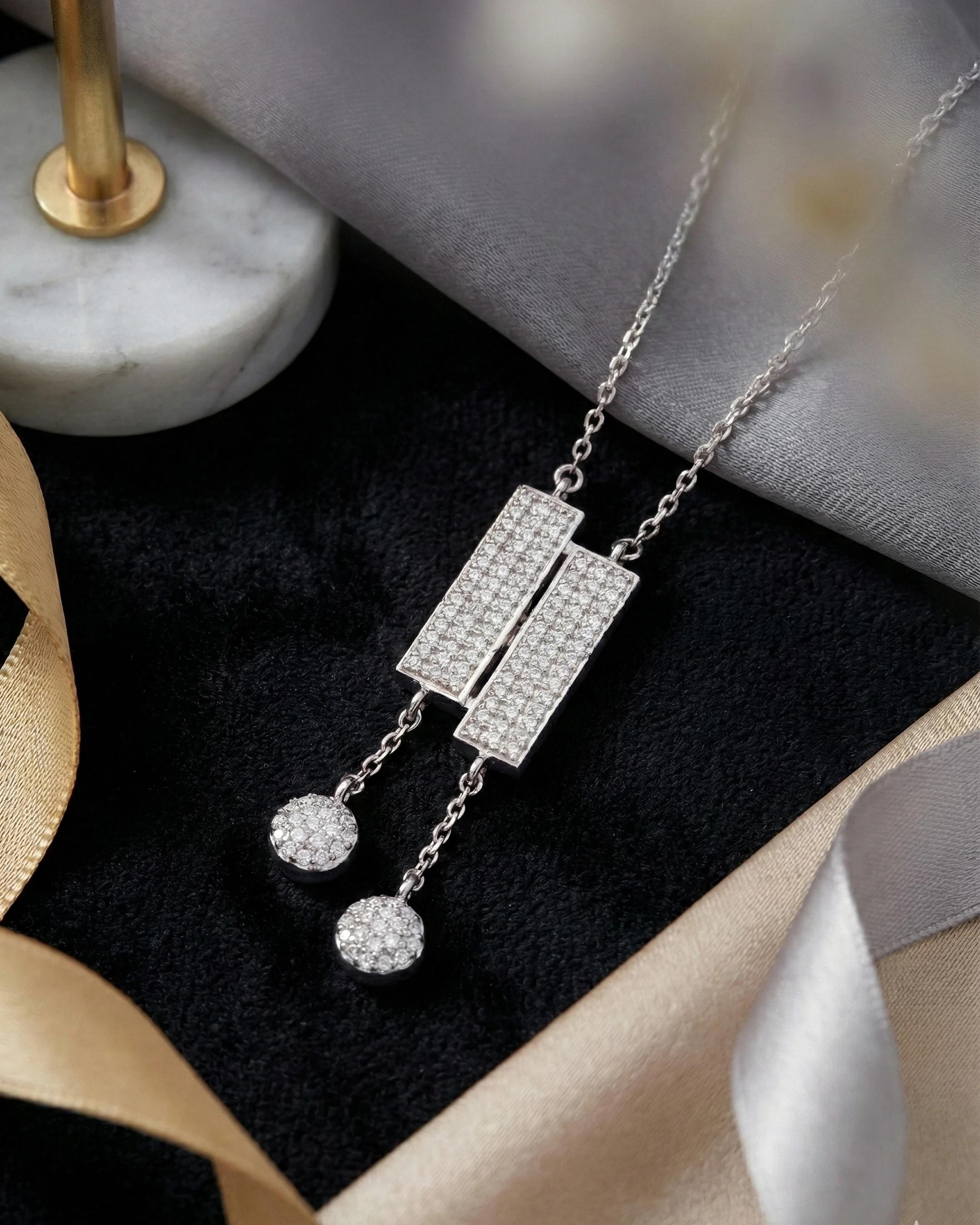 Art Deco Dual-Bar Lariat Necklace – 925 Sterling Silver view 3