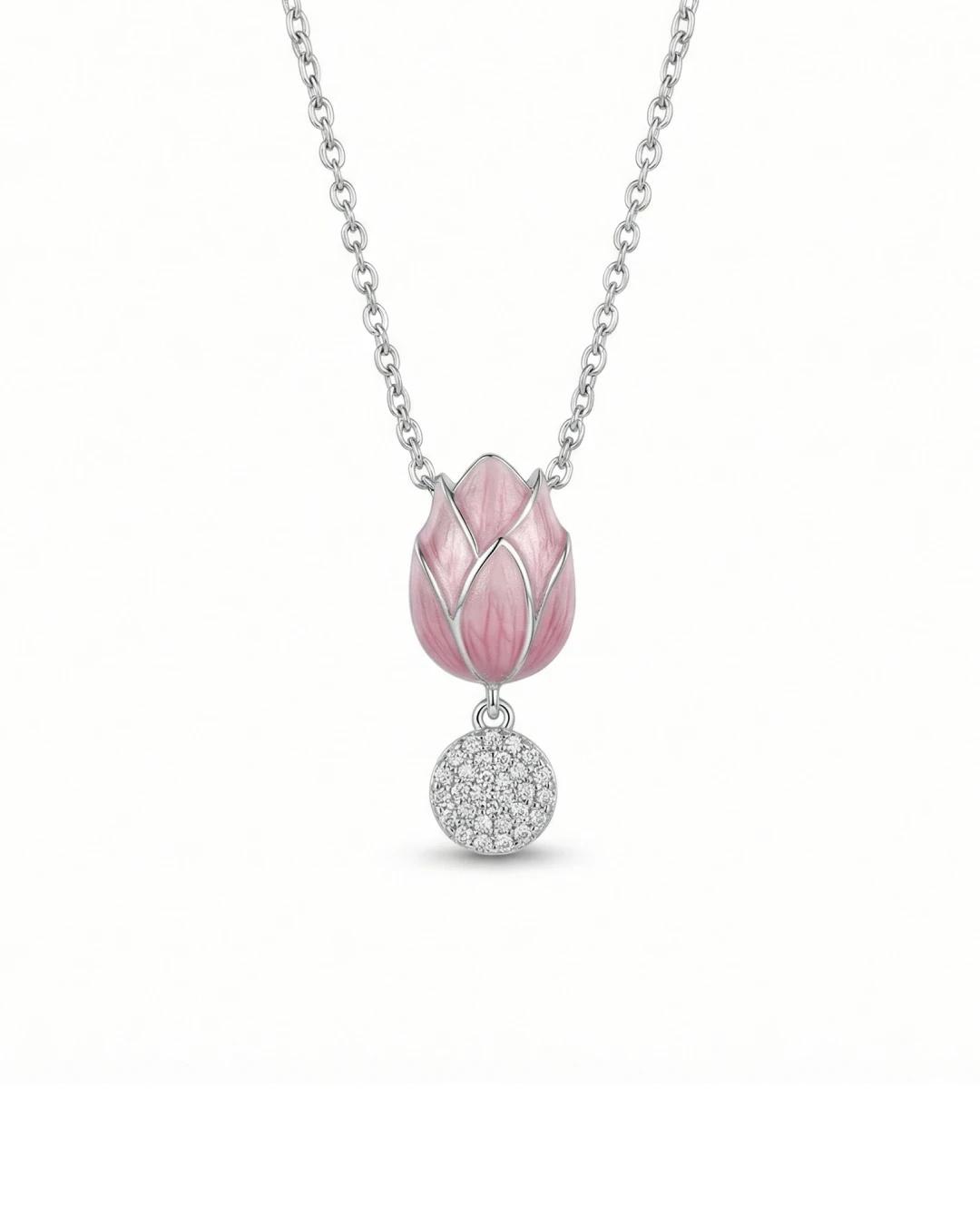 Graceful Tulip Bloom Enamel Necklace – 925 Sterling Silver - 925 sterling silver | Silver Jems