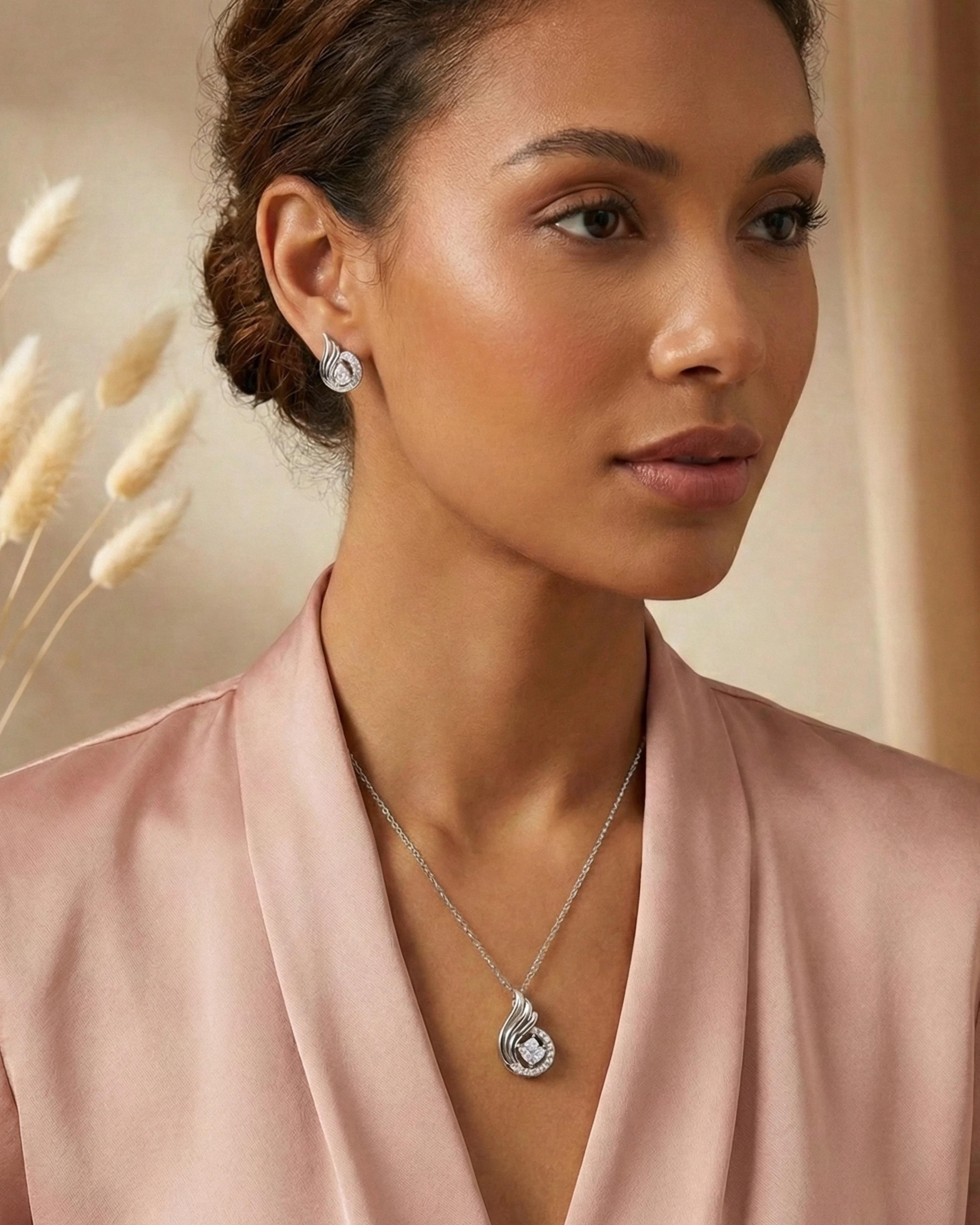Silver Jems 925 Sterling Silver Graceful Teardrop & Marquise Crystal Jewelry Set – Pendant Necklace and Earrings - model