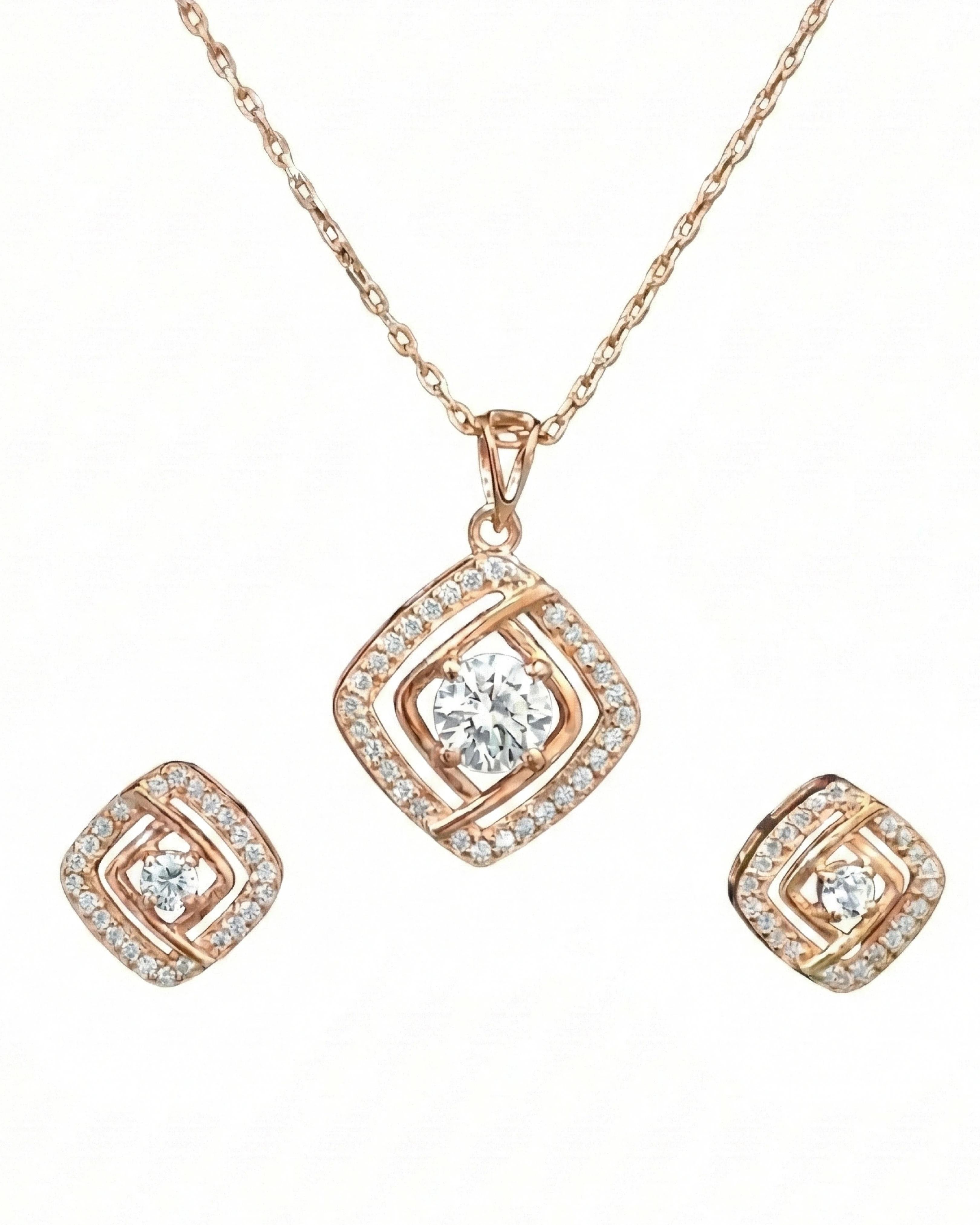 Silver Jems Gold Plated 925 Sterling Silver Radiant Square Halo Jewelry Set – Pendant Necklace & Stud Earrings - 925 sterling silver | Silver Jems