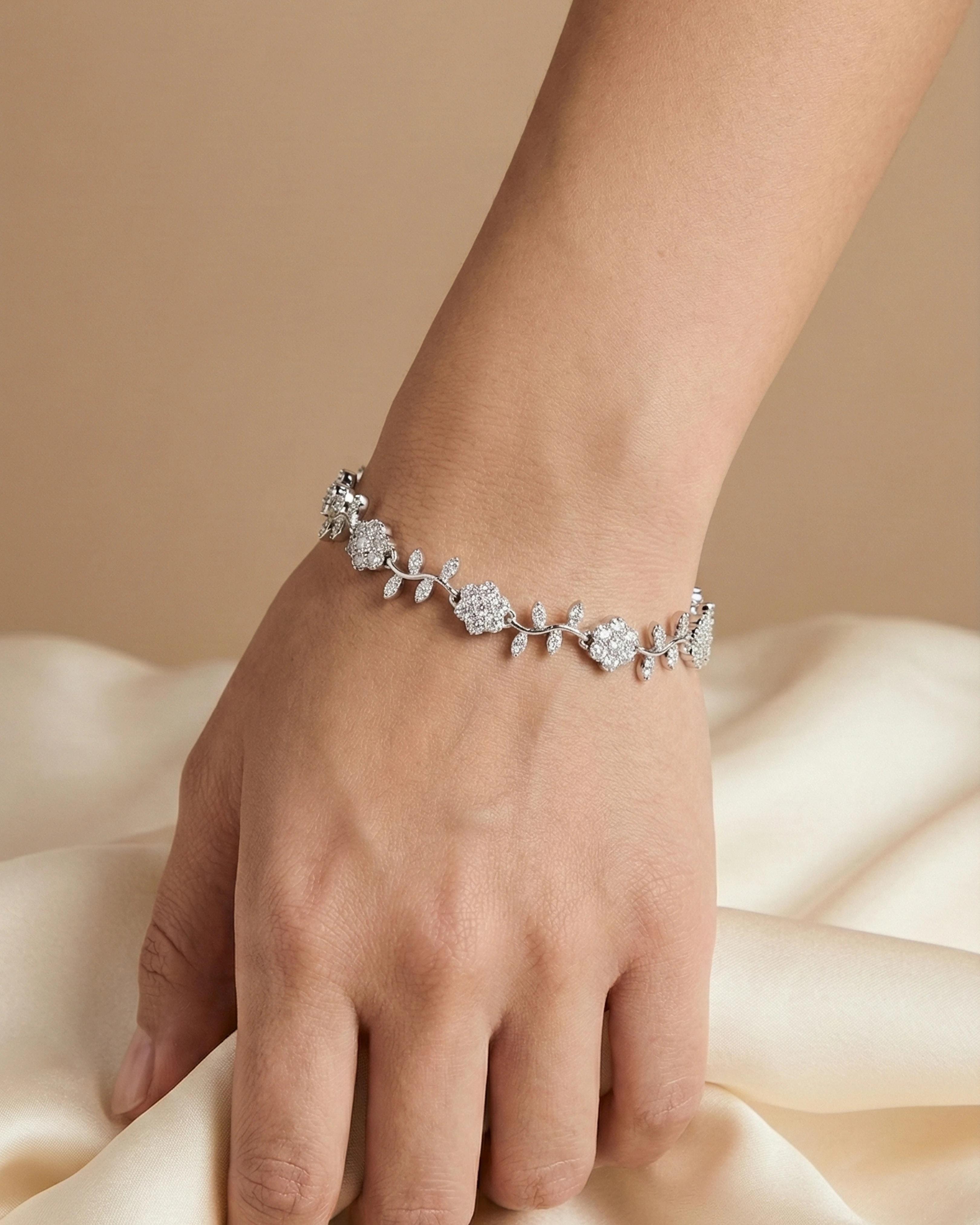 Golden Blossom Vine Bracelet – 925 Sterling Silver - model