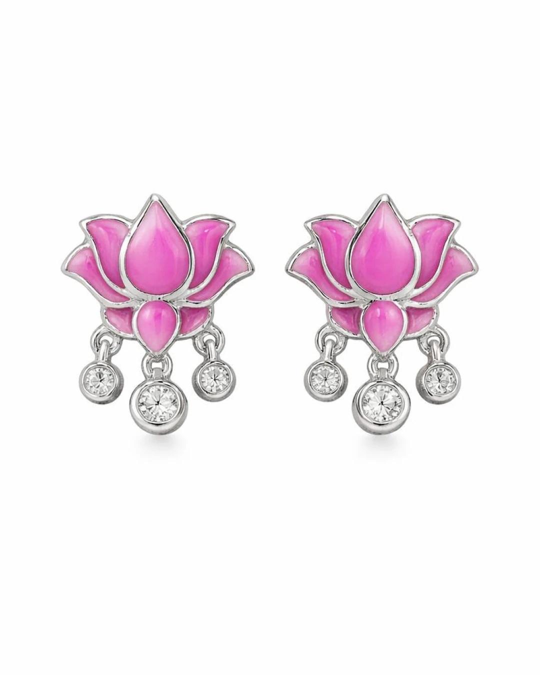 Graceful Lotus Blossom Enamel Studs – 925 Sterling Silver - 925 sterling silver | Silver Jems