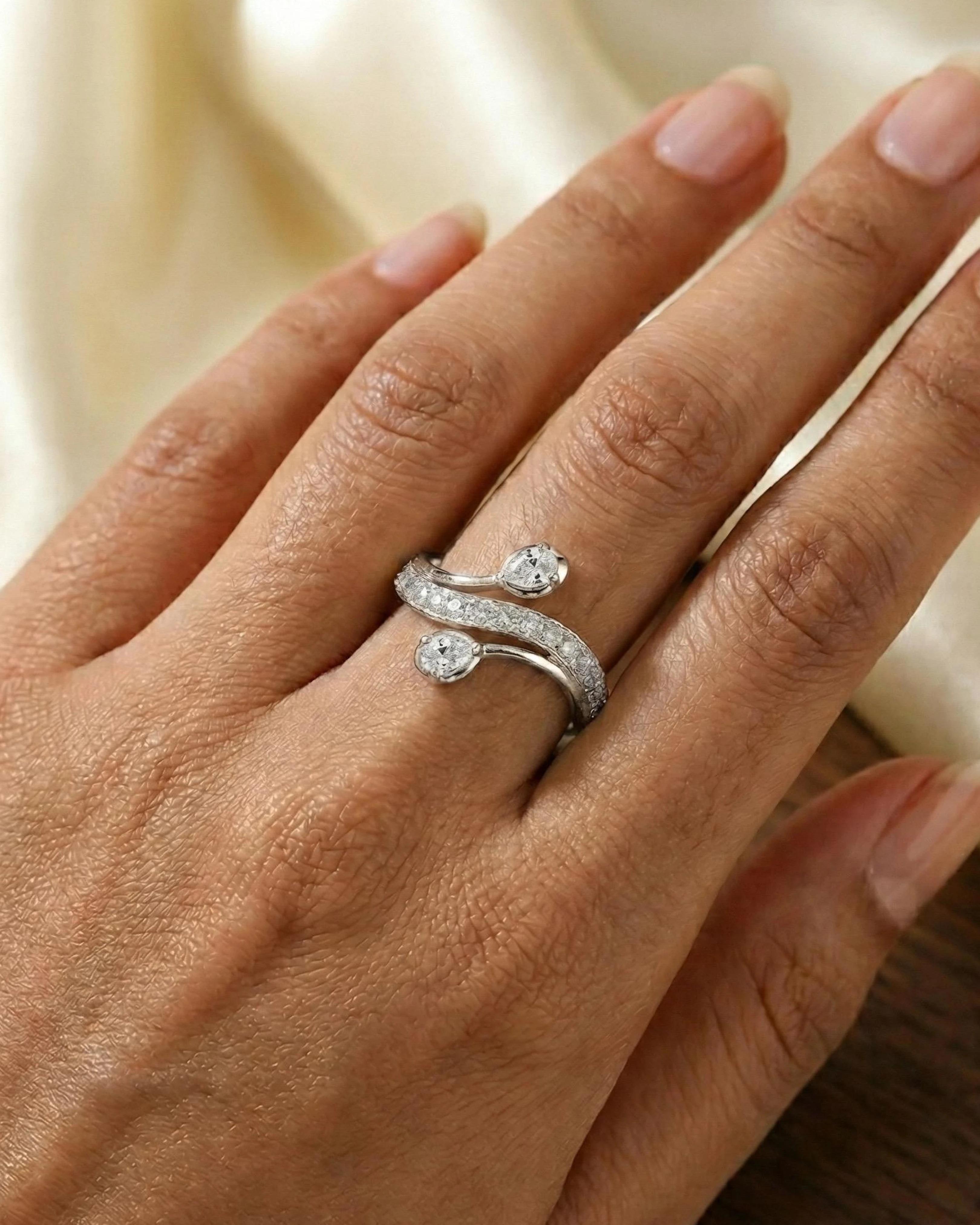 Duo Pear Serenity Wrap Ring – 925 Sterling Silver - model