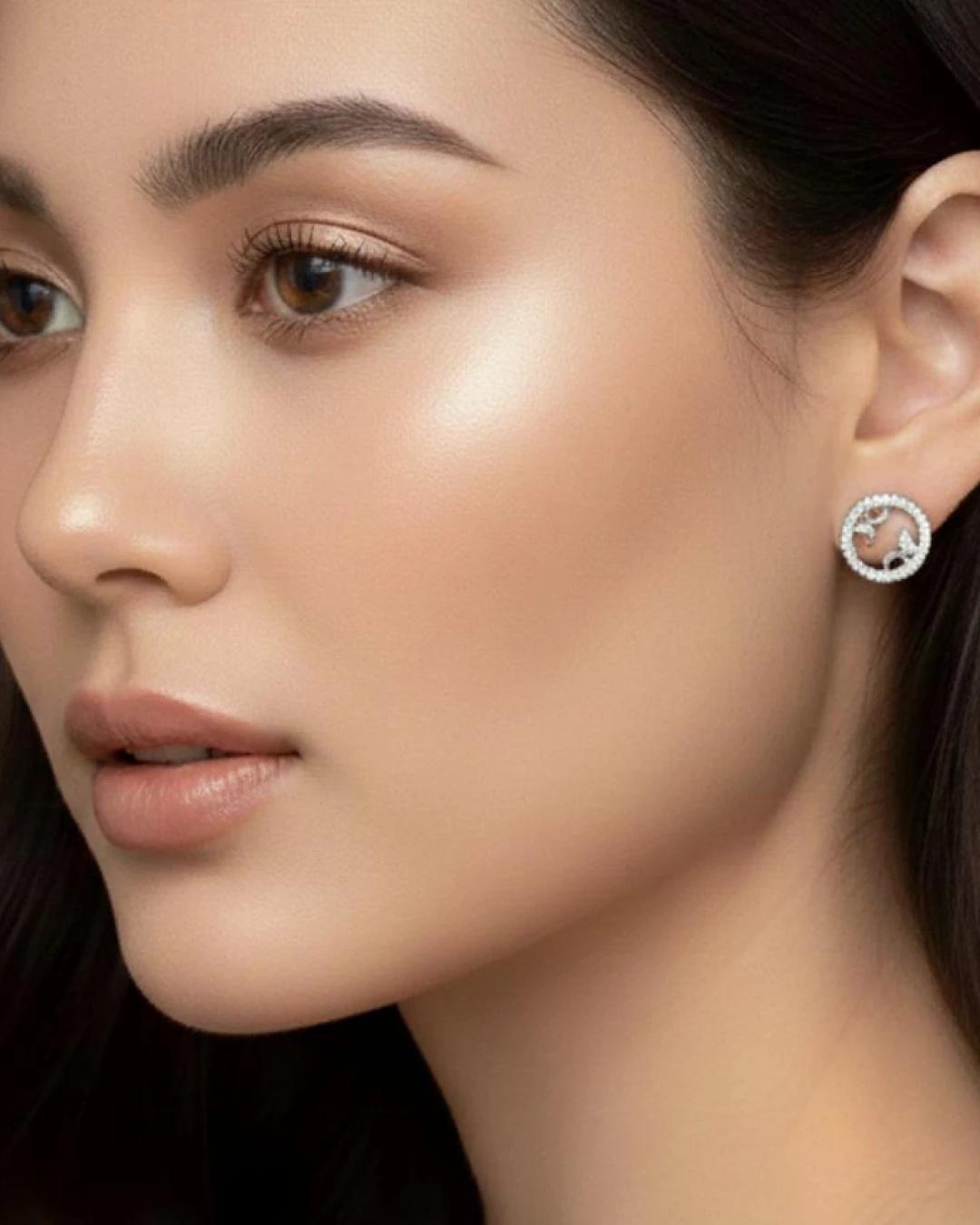 Botanical Halo Stud Earrings – 925 Sterling Silver - model
