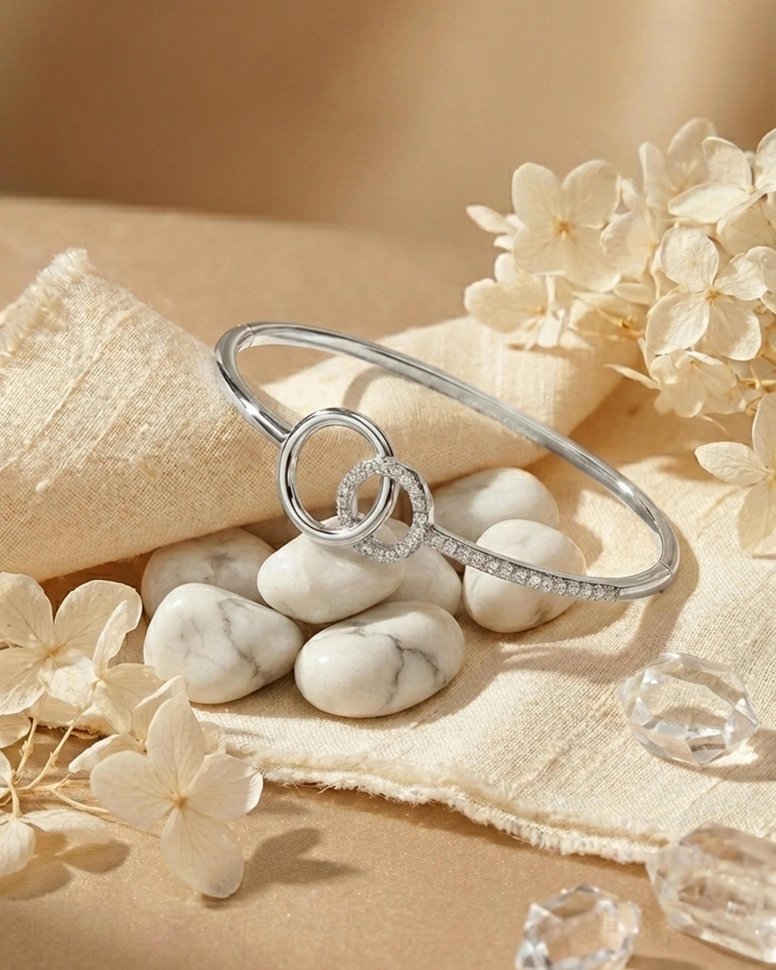 Entwined Unity Halo Bangle – 925 Sterling Silver view 3