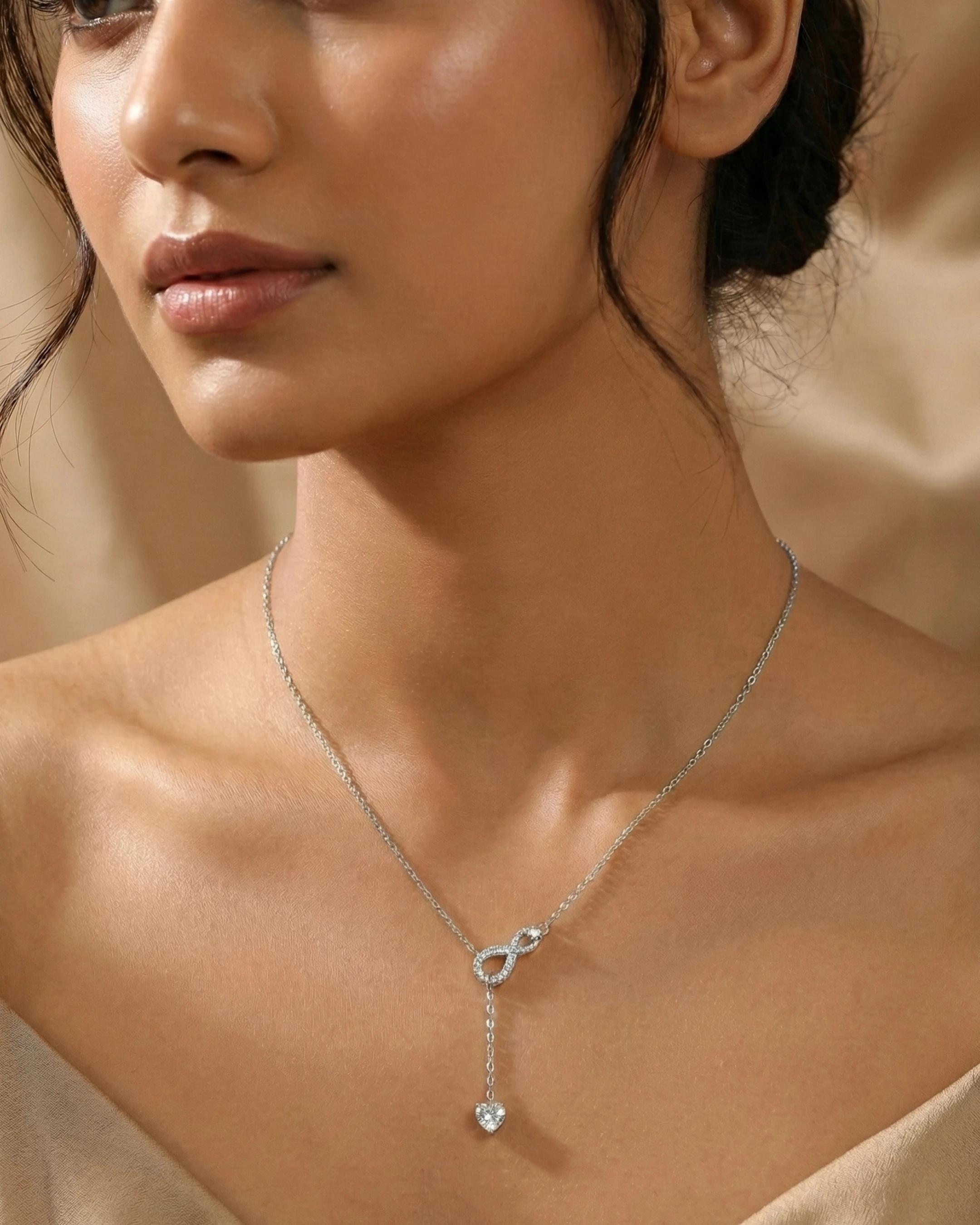 Eternal Infinity Heart Drop Necklace – 925 Sterling Silver - model