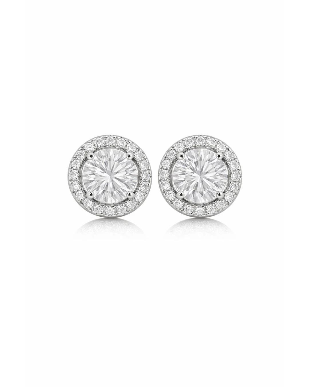 Brilliant Halo Solitaire Stud Earrings – 925 Sterling Silver - 925 sterling silver | Silver Jems
