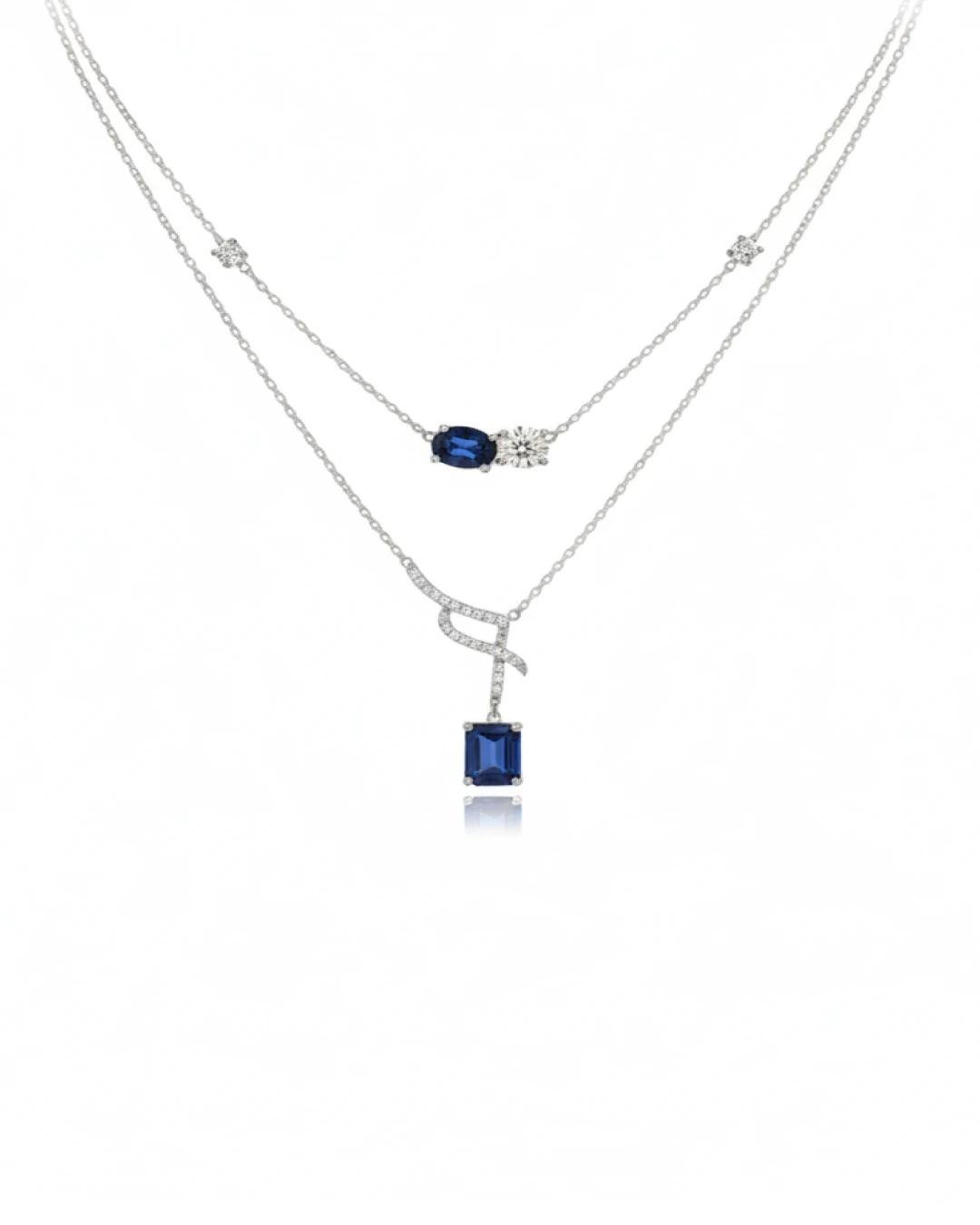 Azure Serenity Double-Layer Necklace – 925 Sterling Silver - 925 sterling silver | Silver Jems