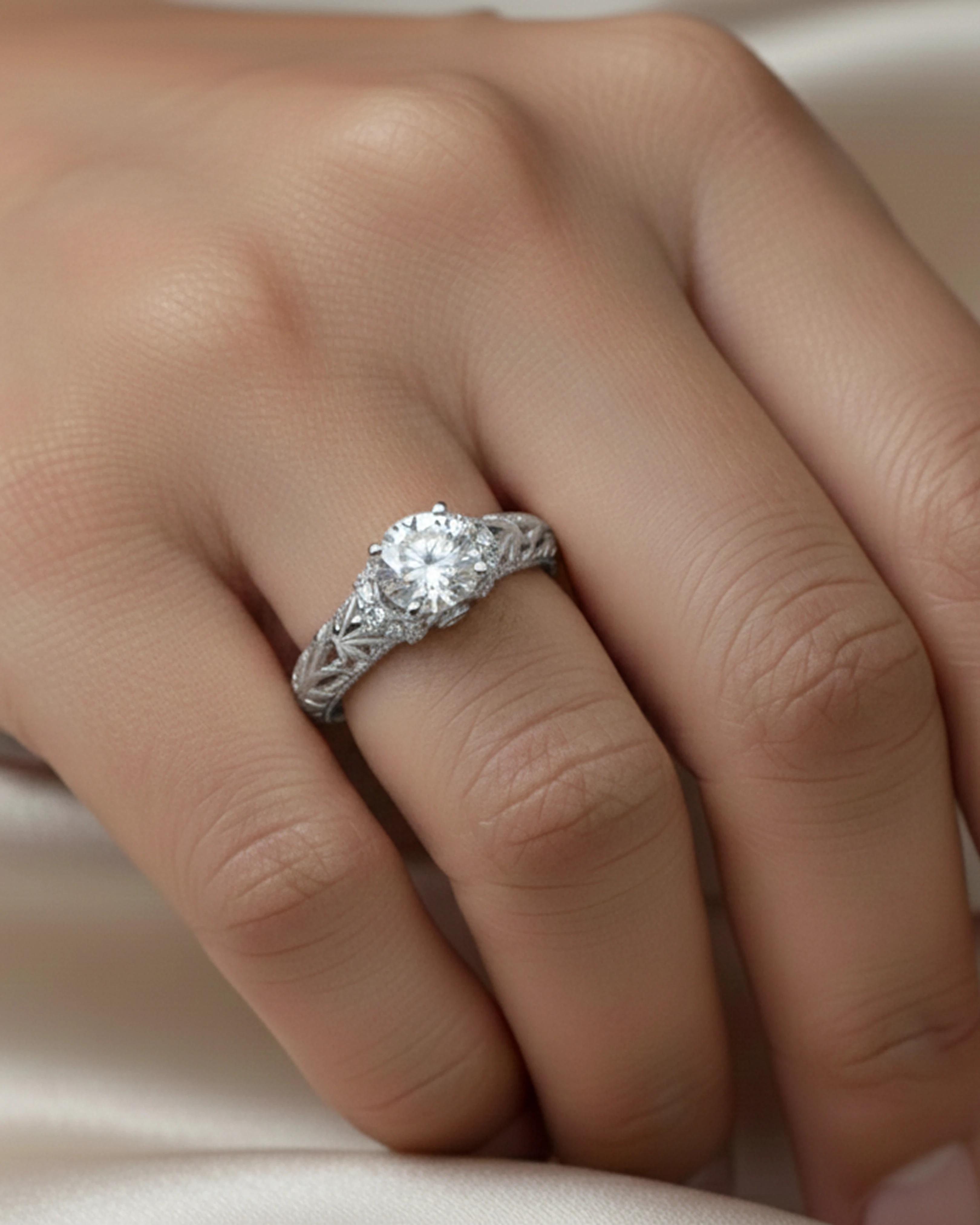 Ethereal Lace Pavé Solitaire Ring – 925 Sterling Silver - model