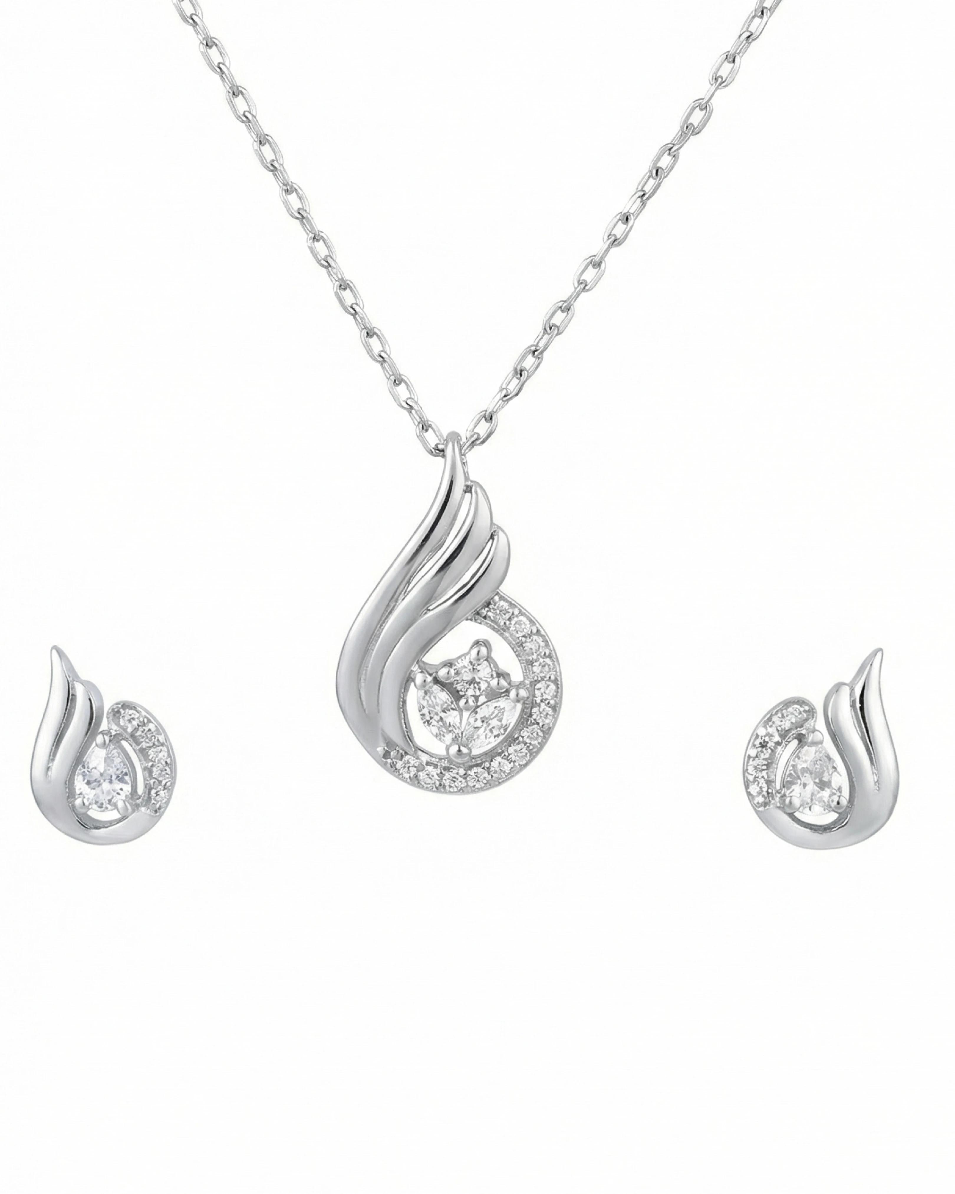 Silver Jems 925 Sterling Silver Graceful Teardrop & Marquise Crystal Jewelry Set – Pendant Necklace and Earrings - 925 sterling silver | Silver Jems