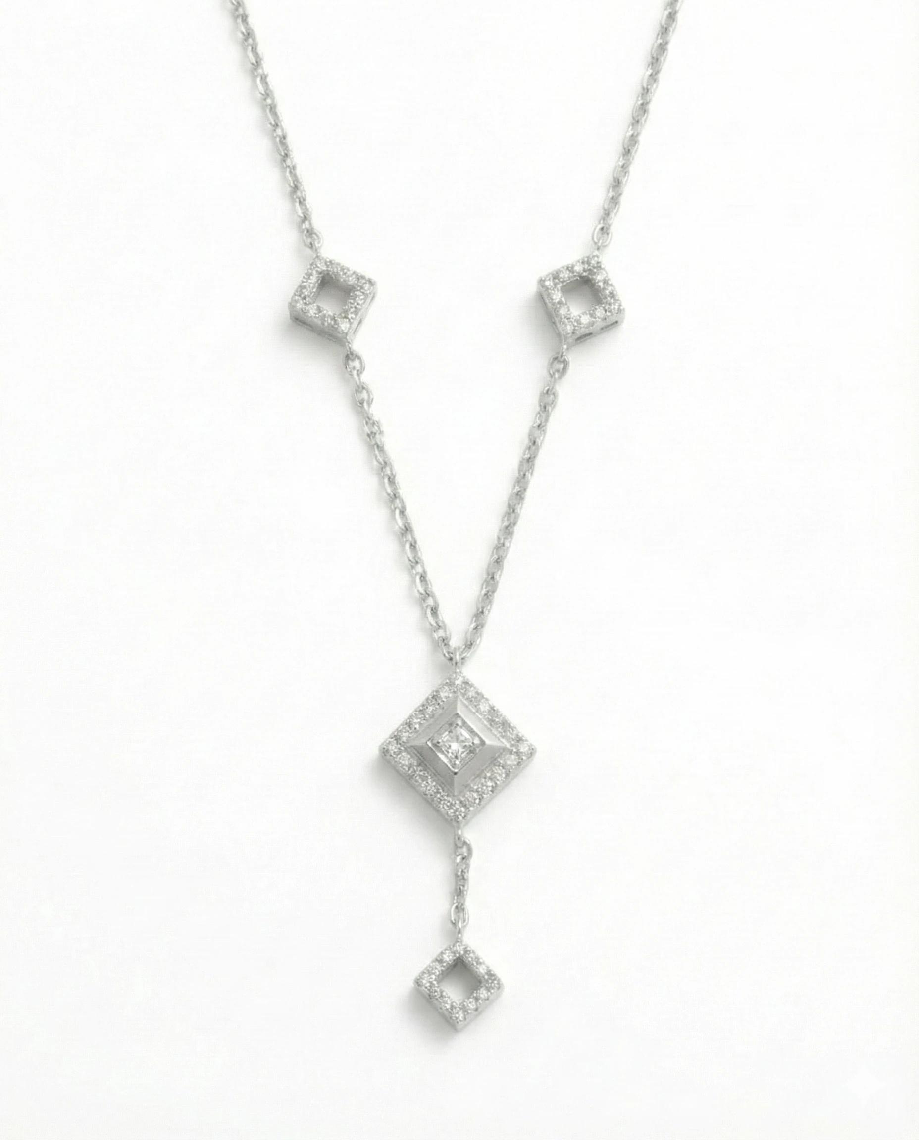 Imperial Geometric Diamond-Drop Necklace – 925 Sterling Silver - 925 sterling silver | Silver Jems
