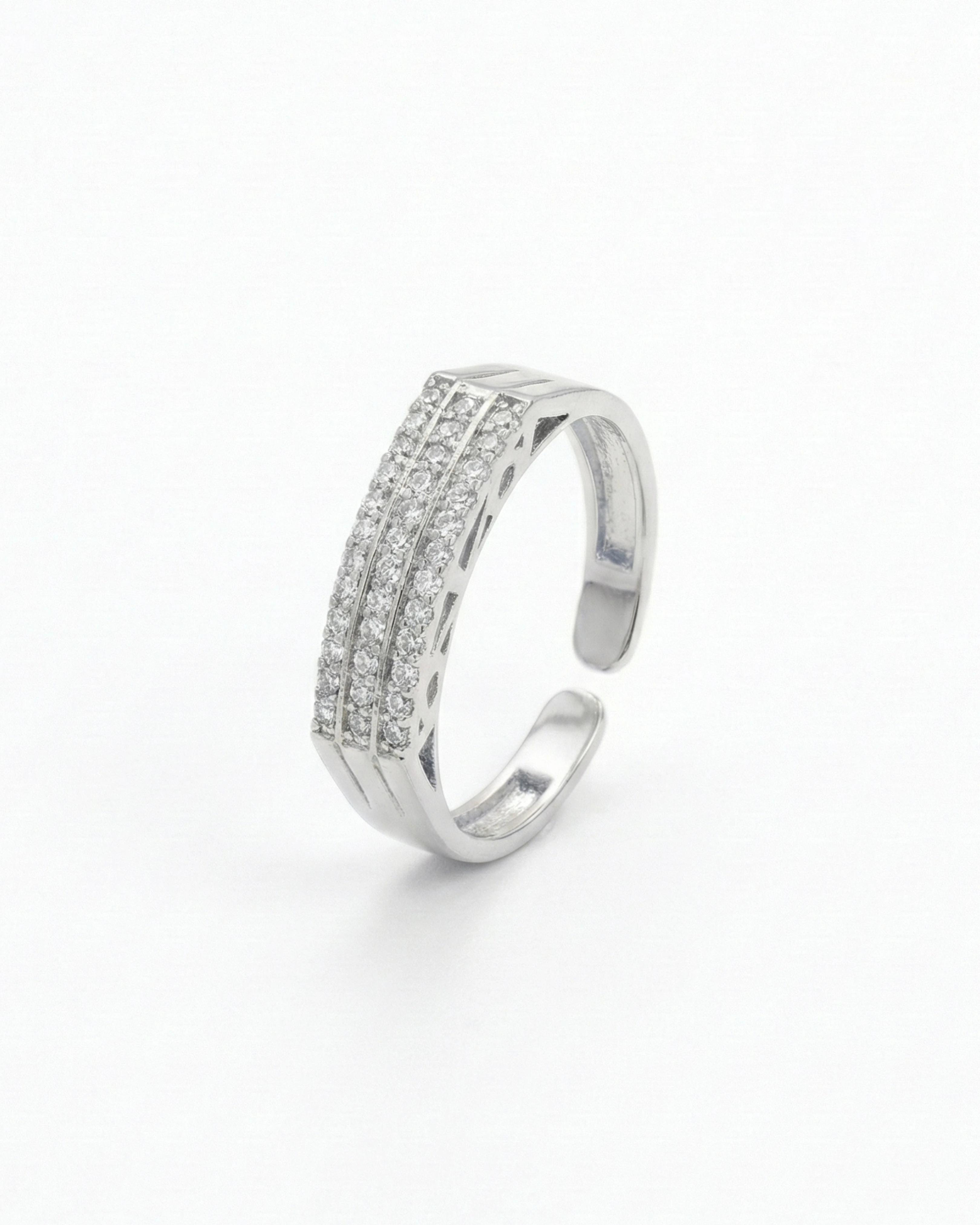 Triple-Row Pavé Grand Statement Band – 925 Sterling Silver - 925 sterling silver | Silver Jems