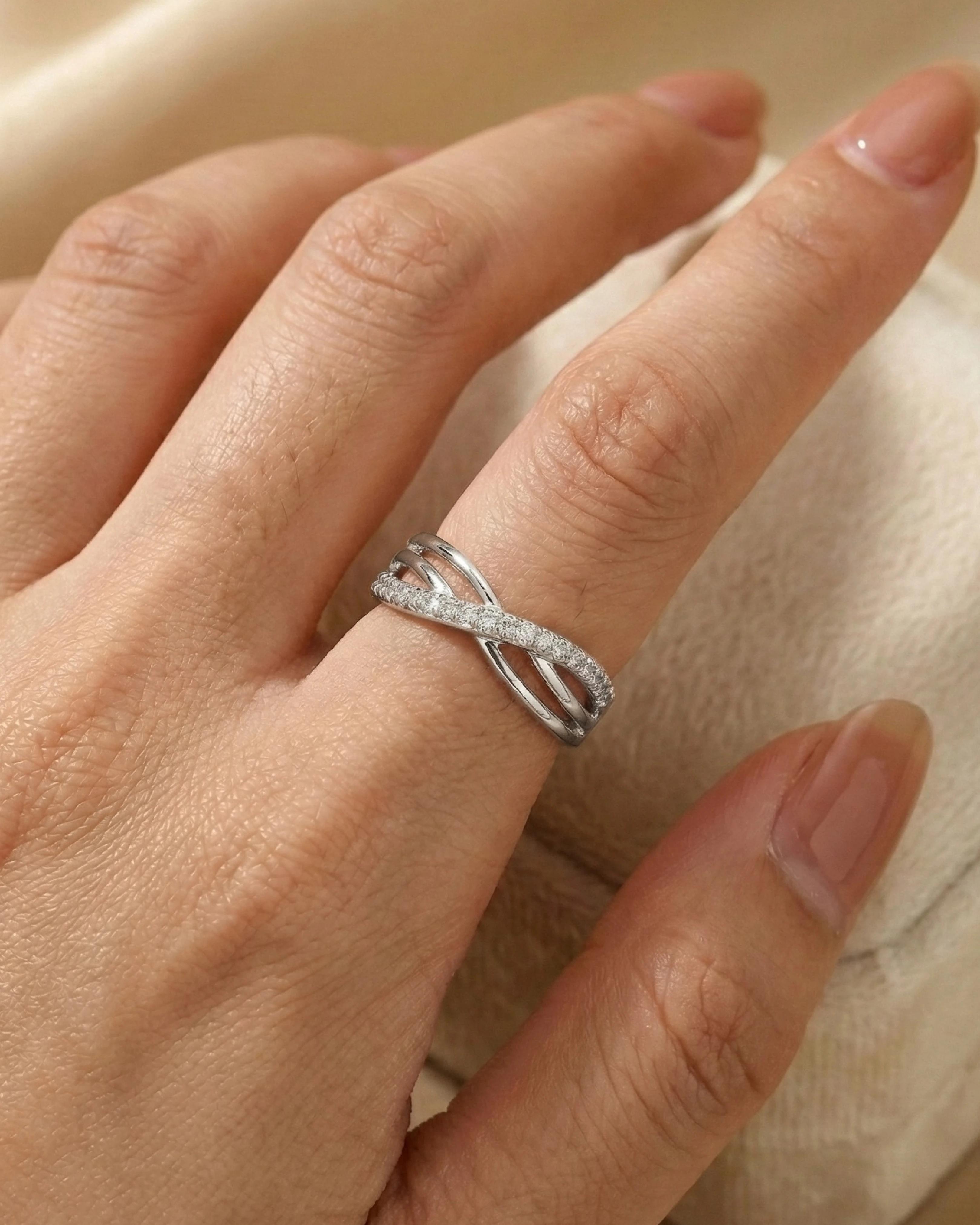 Infinity Cross Pavé Adjustable Band – 925 Sterling Silver - model