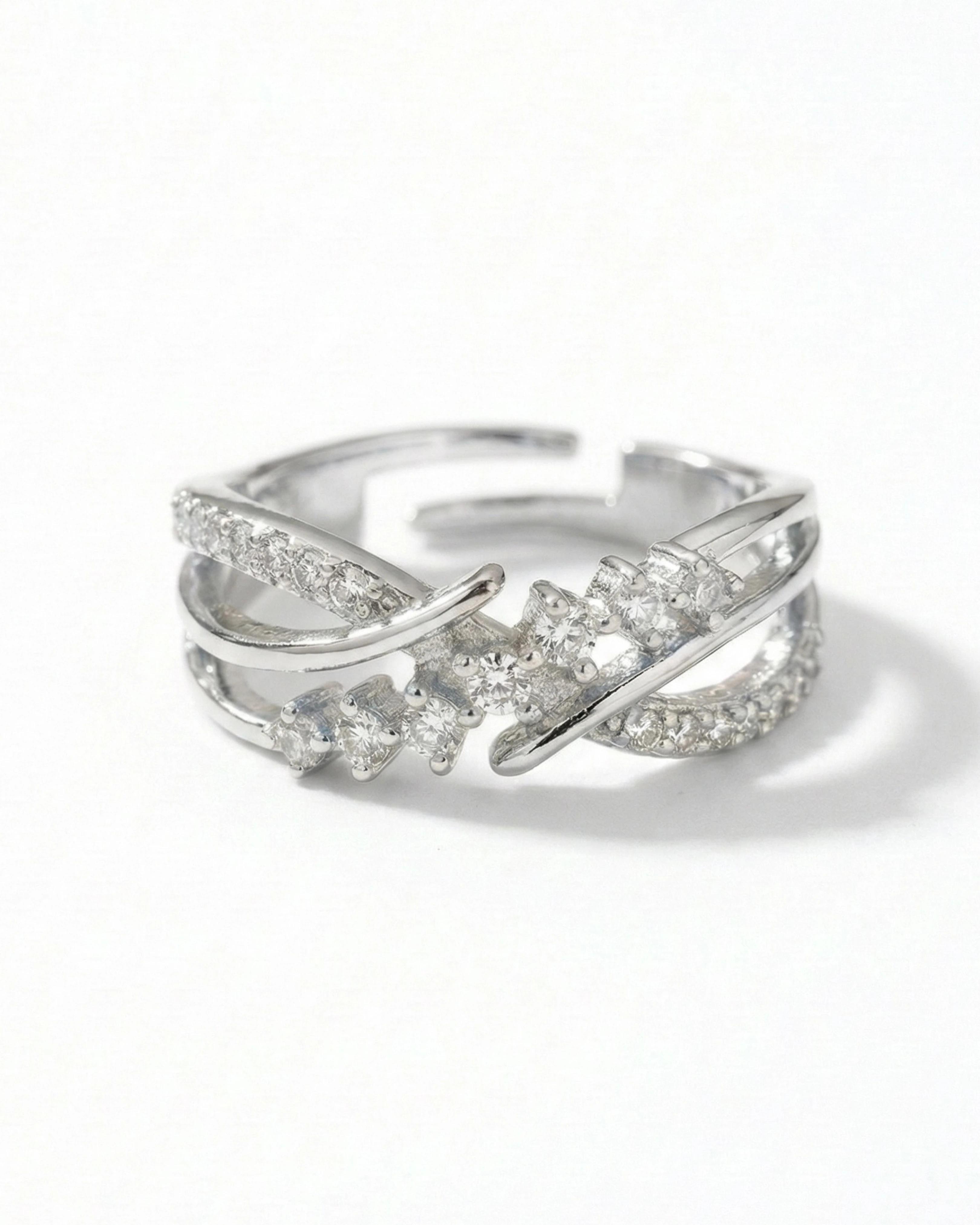 Starlight Interlace Pavé Adjustable Band – 925 Sterling Silver - 925 sterling silver | Silver Jems
